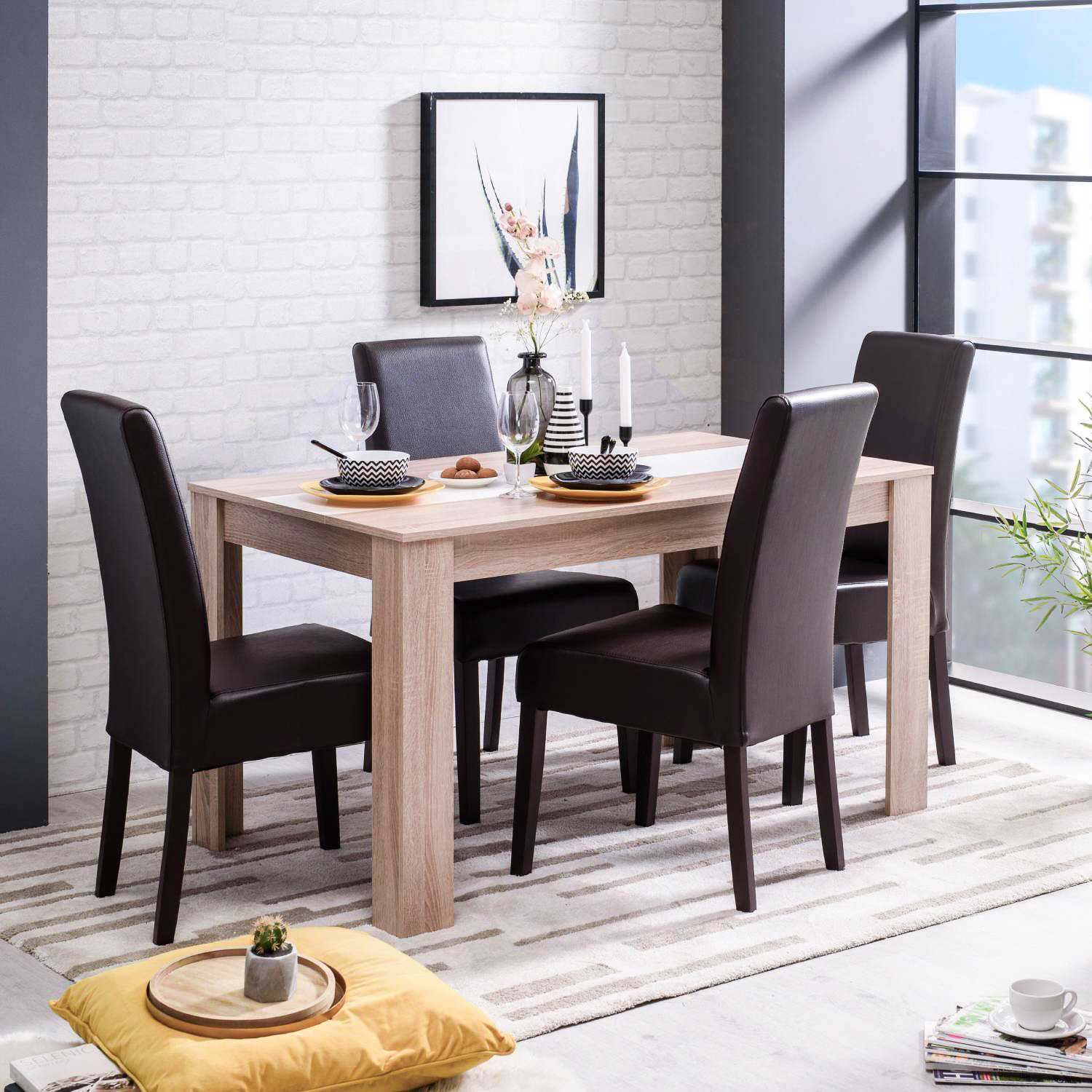 Modern Dining Table Kitchen Table Wooden Table 135x80 cm Oak White Brown 6 Seater