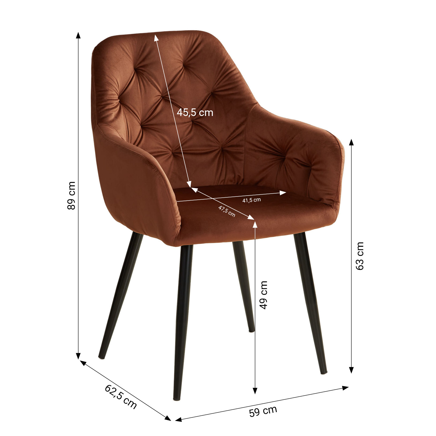 Upholstered Chair Velvet Brown | single | with Armrests | Kitchen Dining Room Office