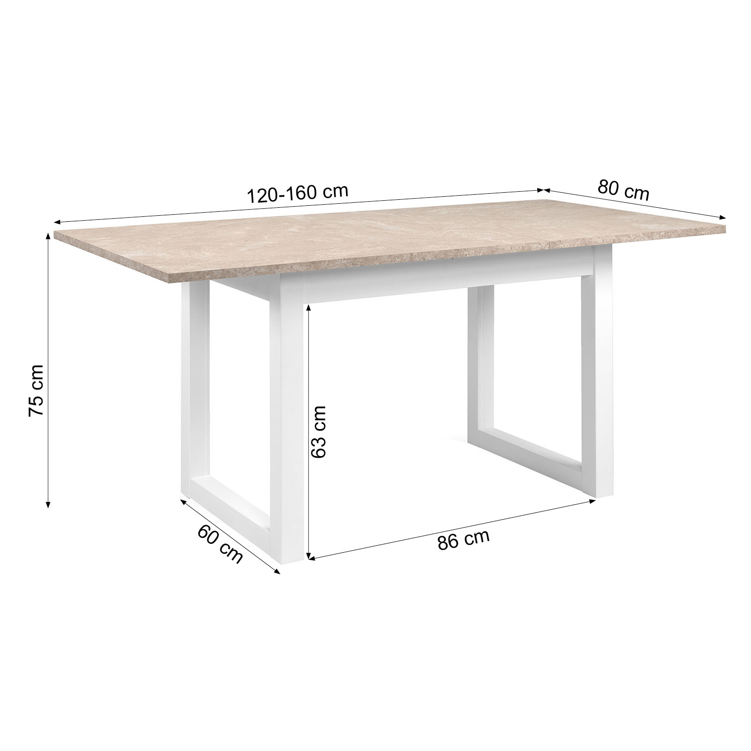 Esstisch ausziehbar 120x80 cm Weiß Sandstein Wohnzimmertisch Holz Küchentisch Esszimmertisch Holztisch Tisch