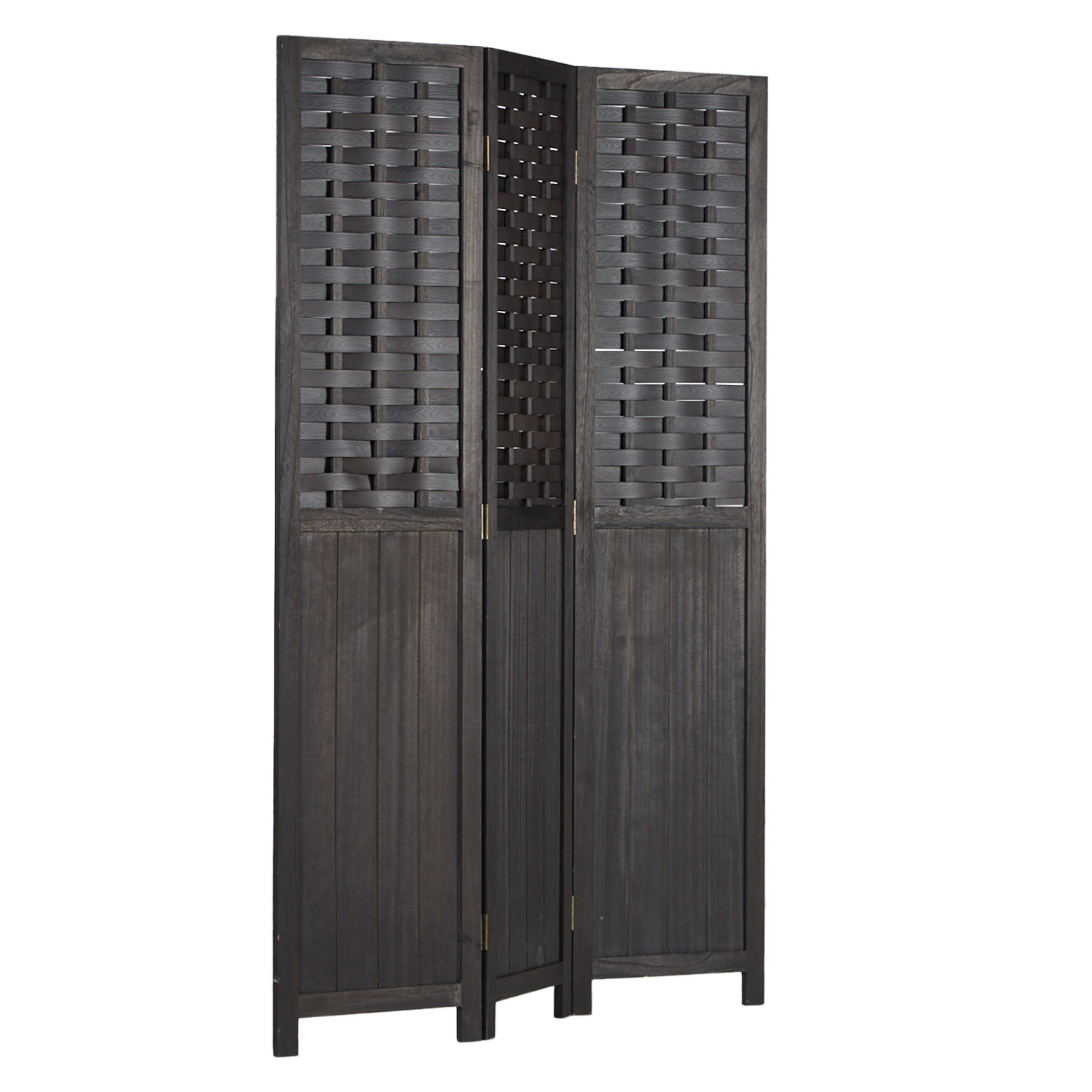 Paravent Room Divider 3 Parts Wood Partition Rattan Privacy Screen Black