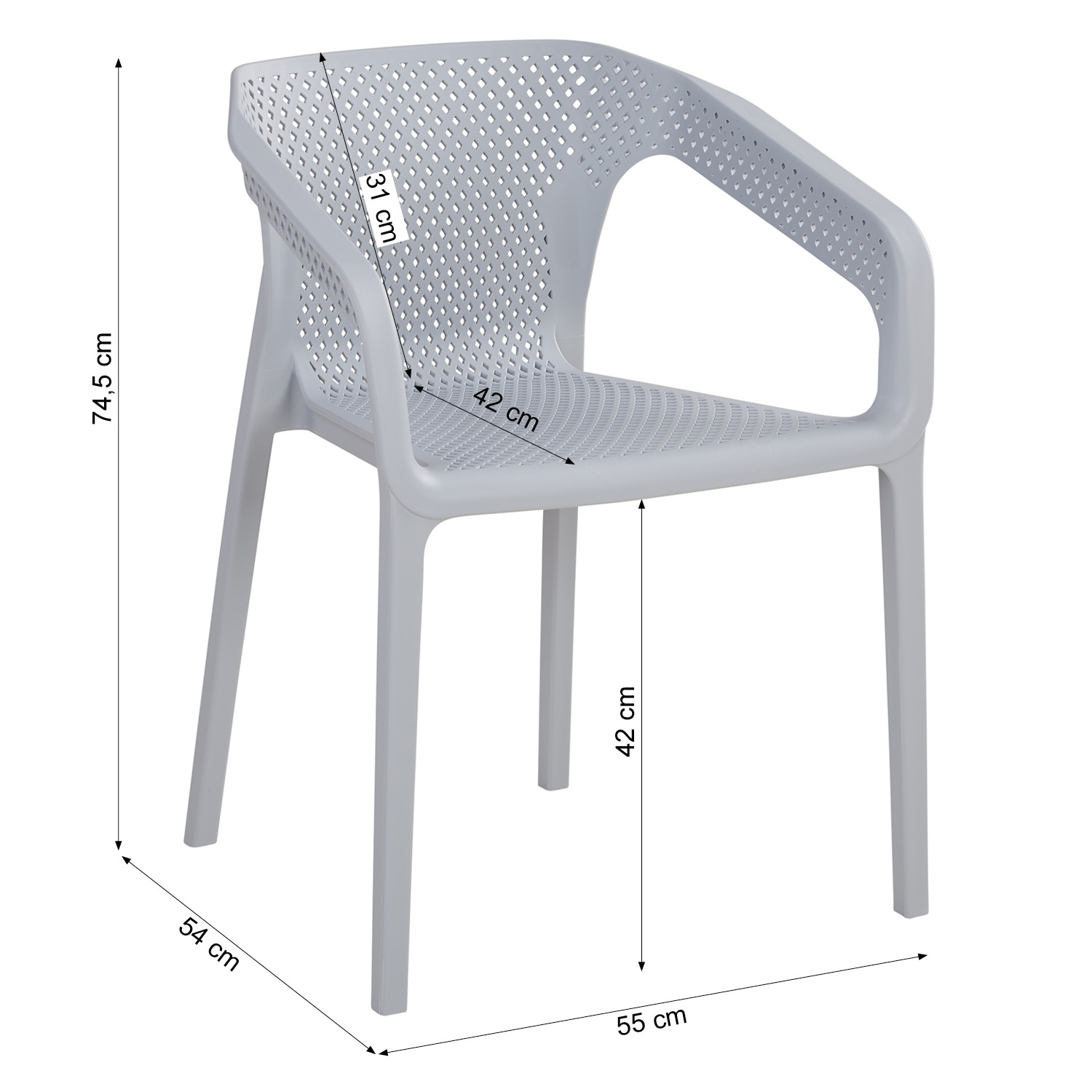 Set of 4 Garden chair with armrests Camping chairs Grey Outdoor chairs Plastic Egg chair Lounger chairs Stacking chairs