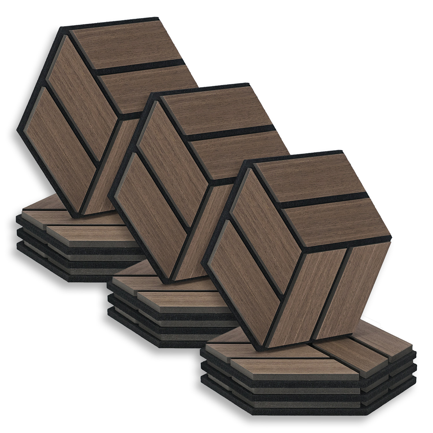 Acoustic Panels Wall Panels Hexagon Honeycomb 30 x 26 cm Brown Walnut | Wood | 12-piece Set | 3D Acoustic Panels Wall Panels Hexagon Honeycomb 30 x 26 cm Brown Walnut | Wood | 12-piece Set | 3D