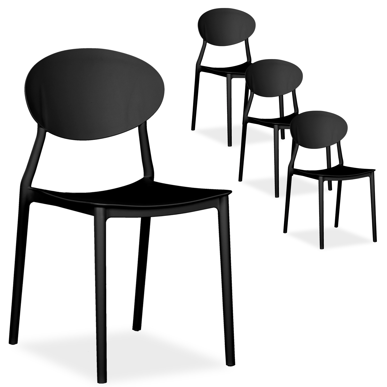 Garden chair Set of 4 Camping chairs Black Outdoor chairs Plastic Stacking chairs Kitchen chairs