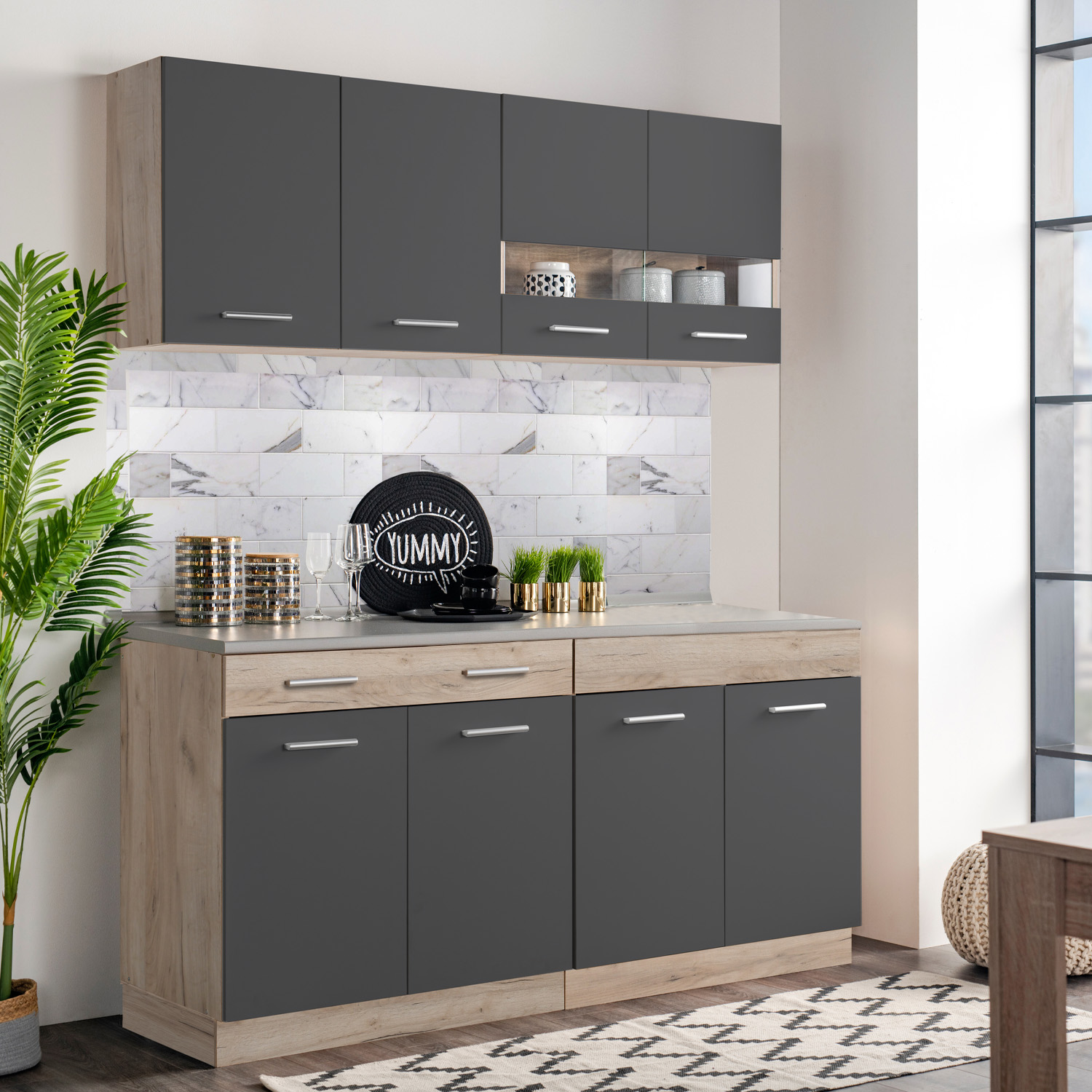 Kitchen Unit without Appliances 160 cm Gray | Oak | Single Kitchen | Mini Kitchen | Kitchen Element