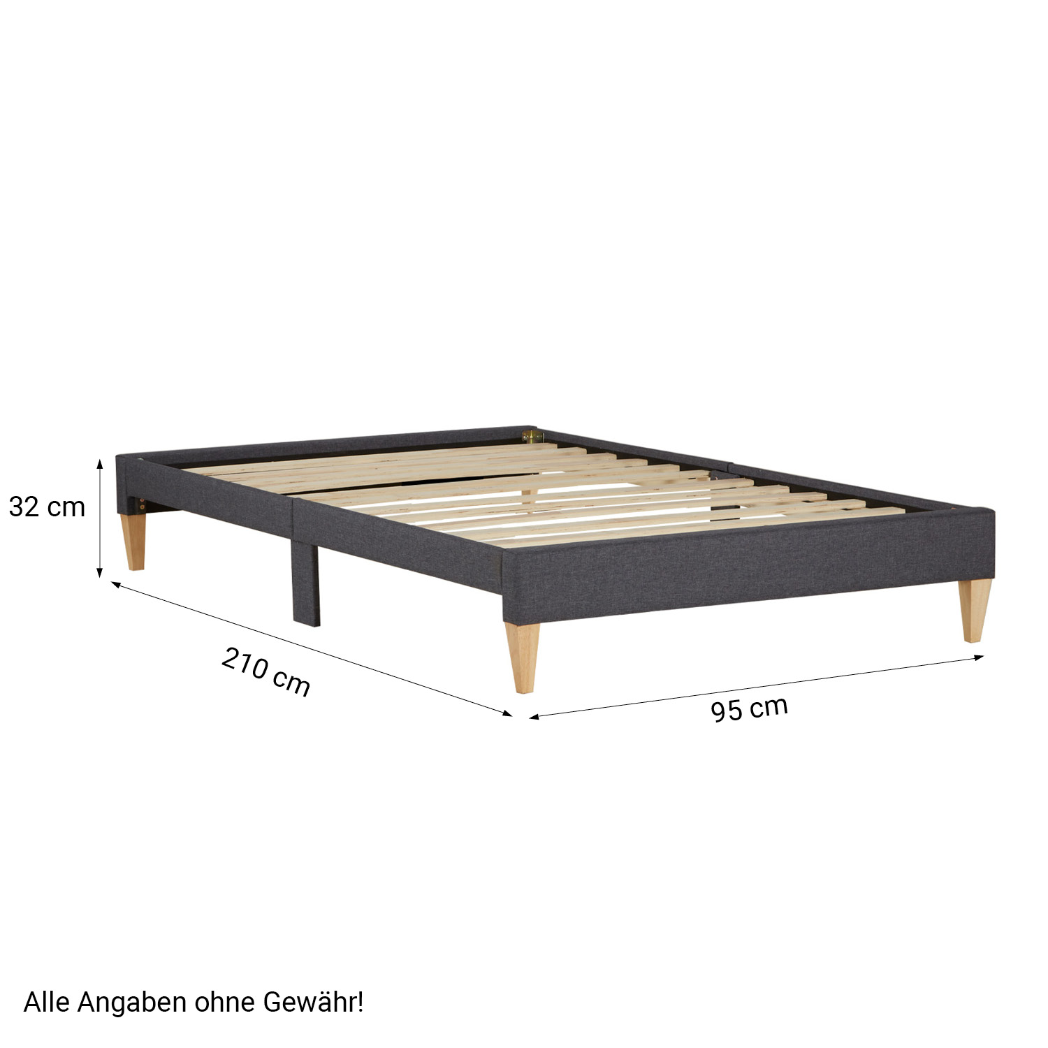 Upholstered bed 90x200 cm grey | futon bed | with slatted frame | with mattress | single fabric bed frame