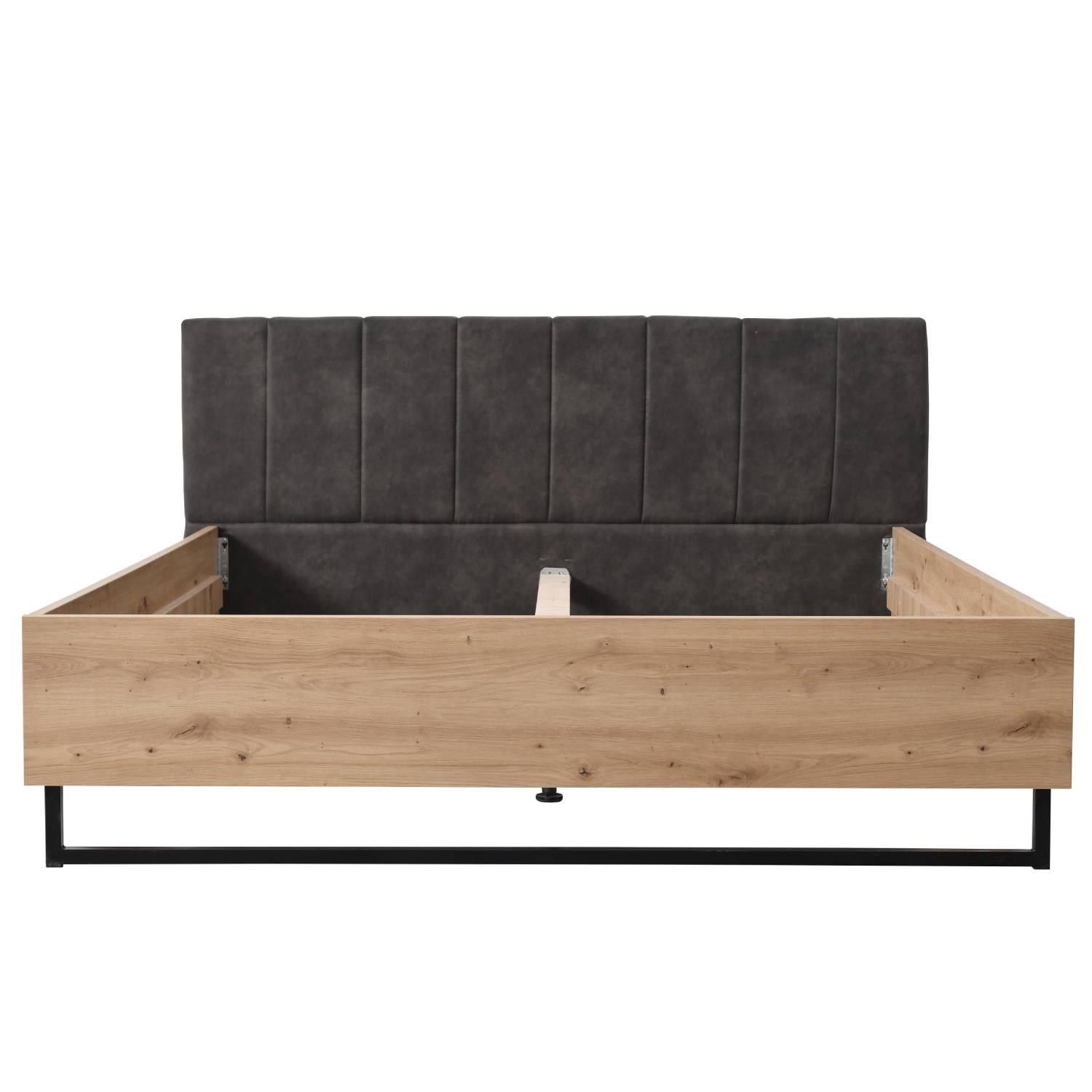 Doppelbett Holzbett Polsterbett 180x200 cm Bett Lattenrost Eiche Stoff Grau Industrial Style