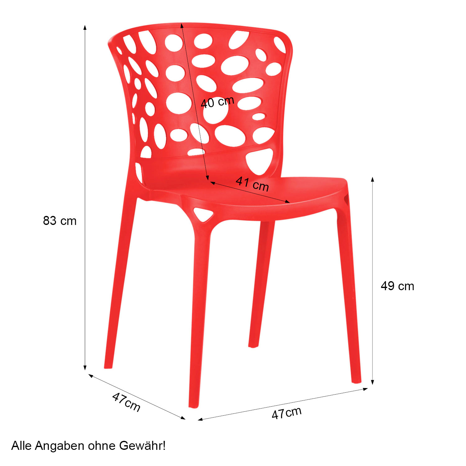 Garden chair Set of 6 Modern Red Camping chairs Outdoor chairs Plastic Stacking chairs Kitchen chairs