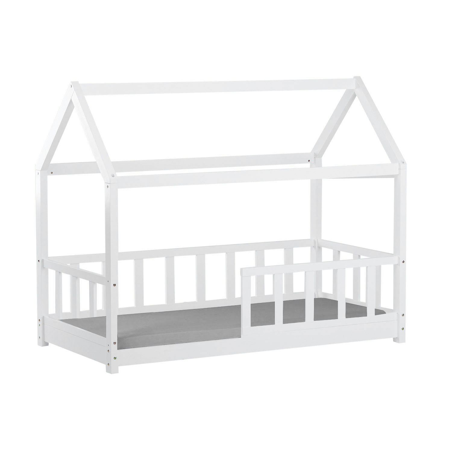 Children's Bed 80x160 cm White | House Bed with Fall Protection | Montessori | Single Bed | with Slatted Frame | Wood