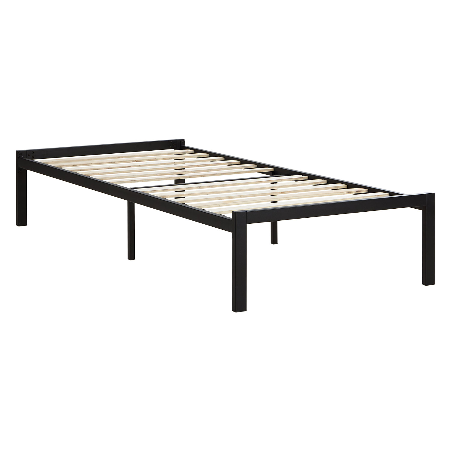 Solid Metal Bed with Mattress 90x200 cm Slatts Single Bed Black Futon Bed Platform Bed Frame Guest Bed 