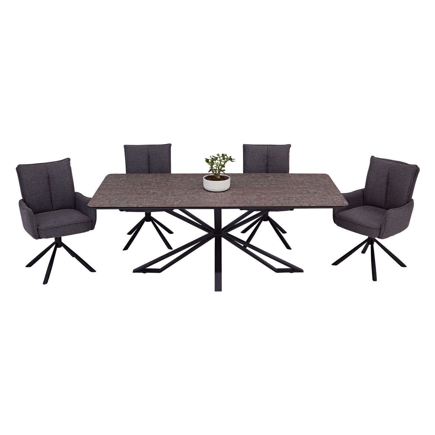 Modern Dining Table 200x100 cm Brown Black with 4 Dark Grey Fabric Chairs Dining Room Table 8 Seater Industrial Look