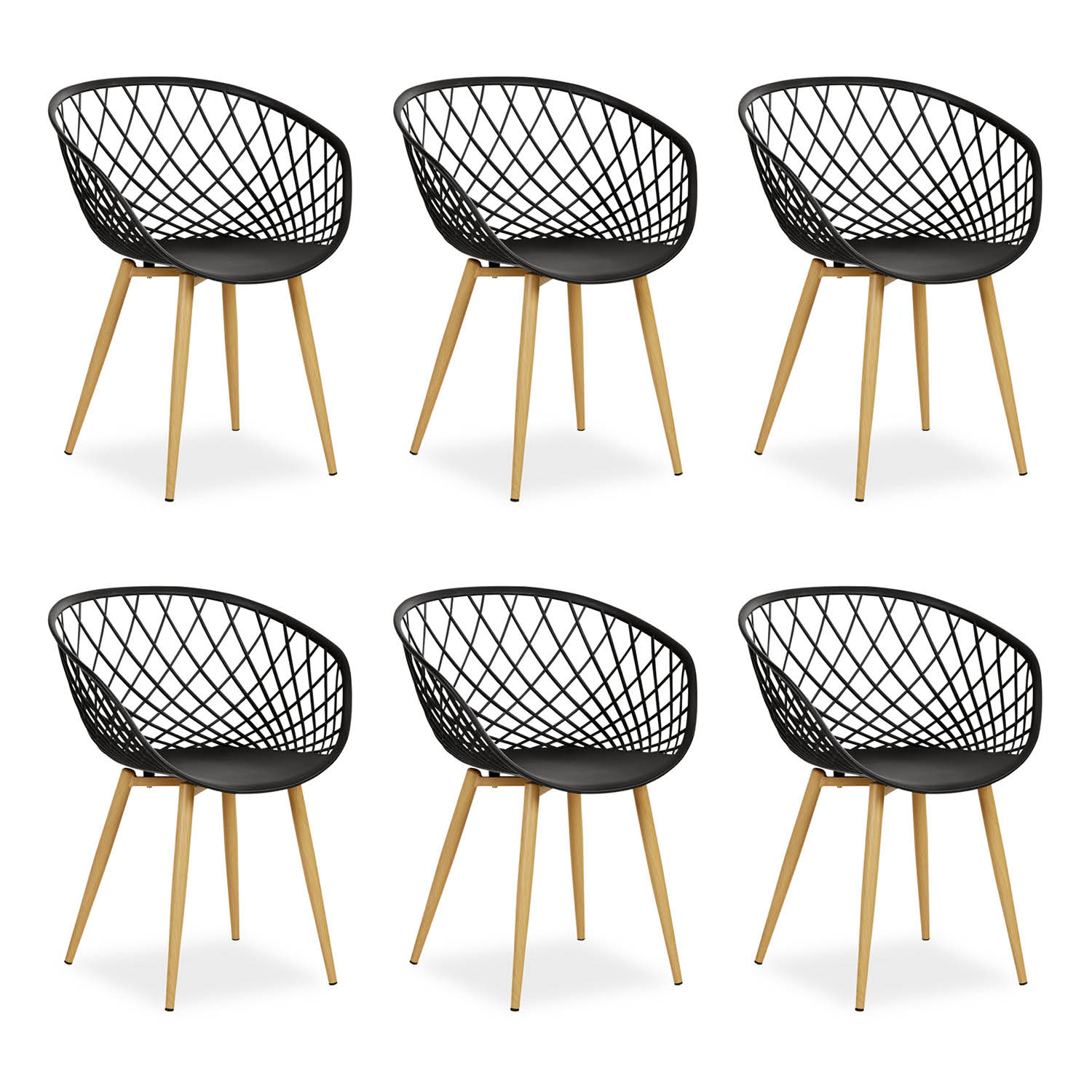 Set of 6 Garden chair with armrests Camping chairs Black Garden armchairs Outdoor chairs Plastic Egg chair Indoor chairs Kitchen chairs