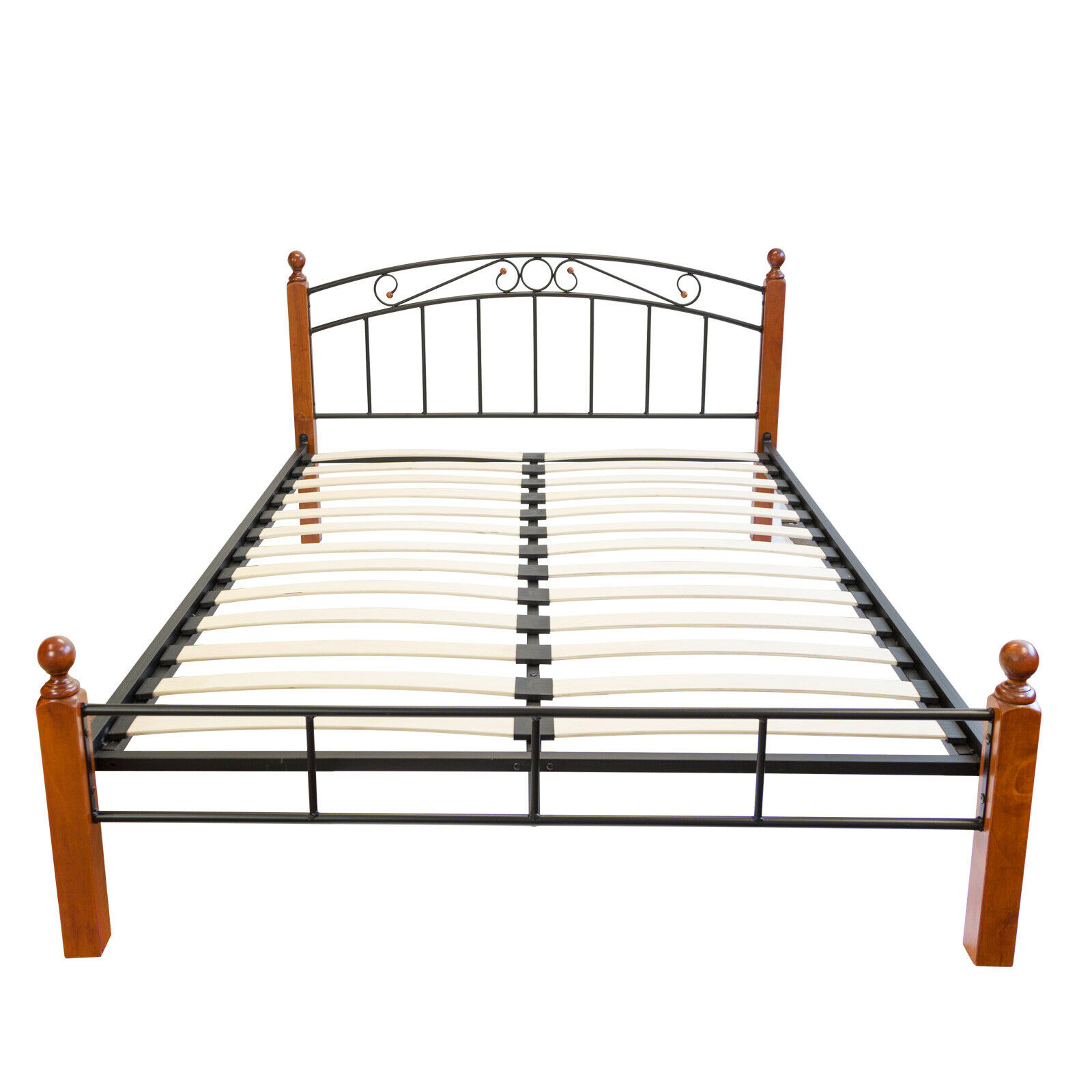 Design Iron Bed Double 180 x 200Wood Slatted black brown bed frame 916