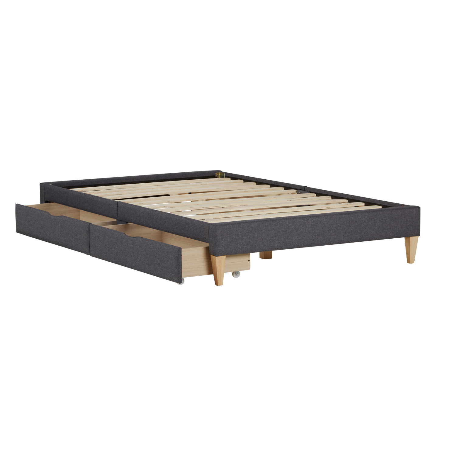 Upholstered Bed 90x200 cm with 2 Drawers Slatts Grey Fabric Bed Single Bed Futon Bed Frame Platform Bed Upholstered Bed 90 140 x200 cm Slatts Grey Fabric Bed Single Bed Double Bed Futon Bed Frame Platform Bed Mattress 2 Drawers