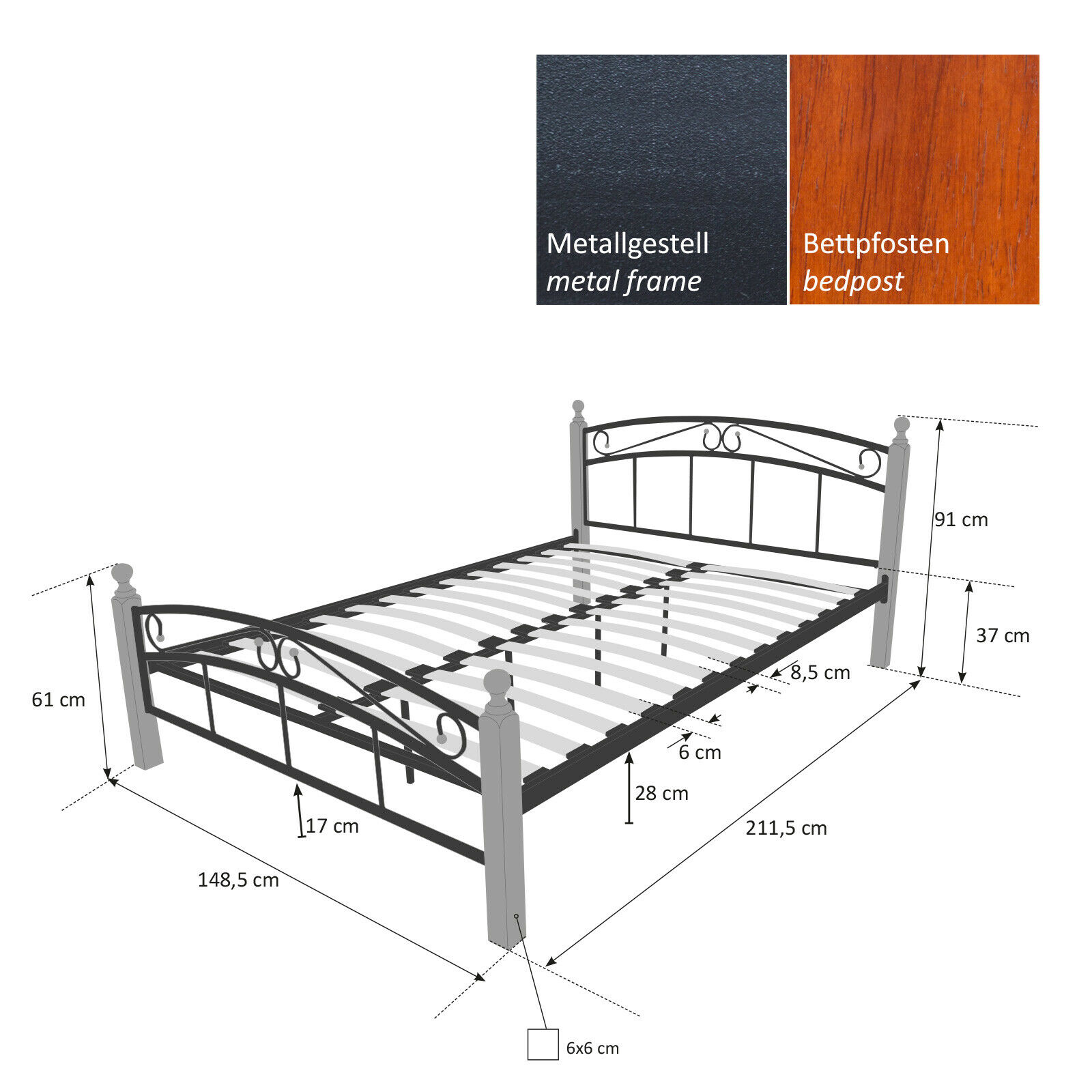Metal Bed Iron Bed Double 140 x 200 Wood Slatted black brown bed frame 8077 Metal Bed Iron Bed Double 140 x 200 Wood Slatted black brown bed frame 8077
