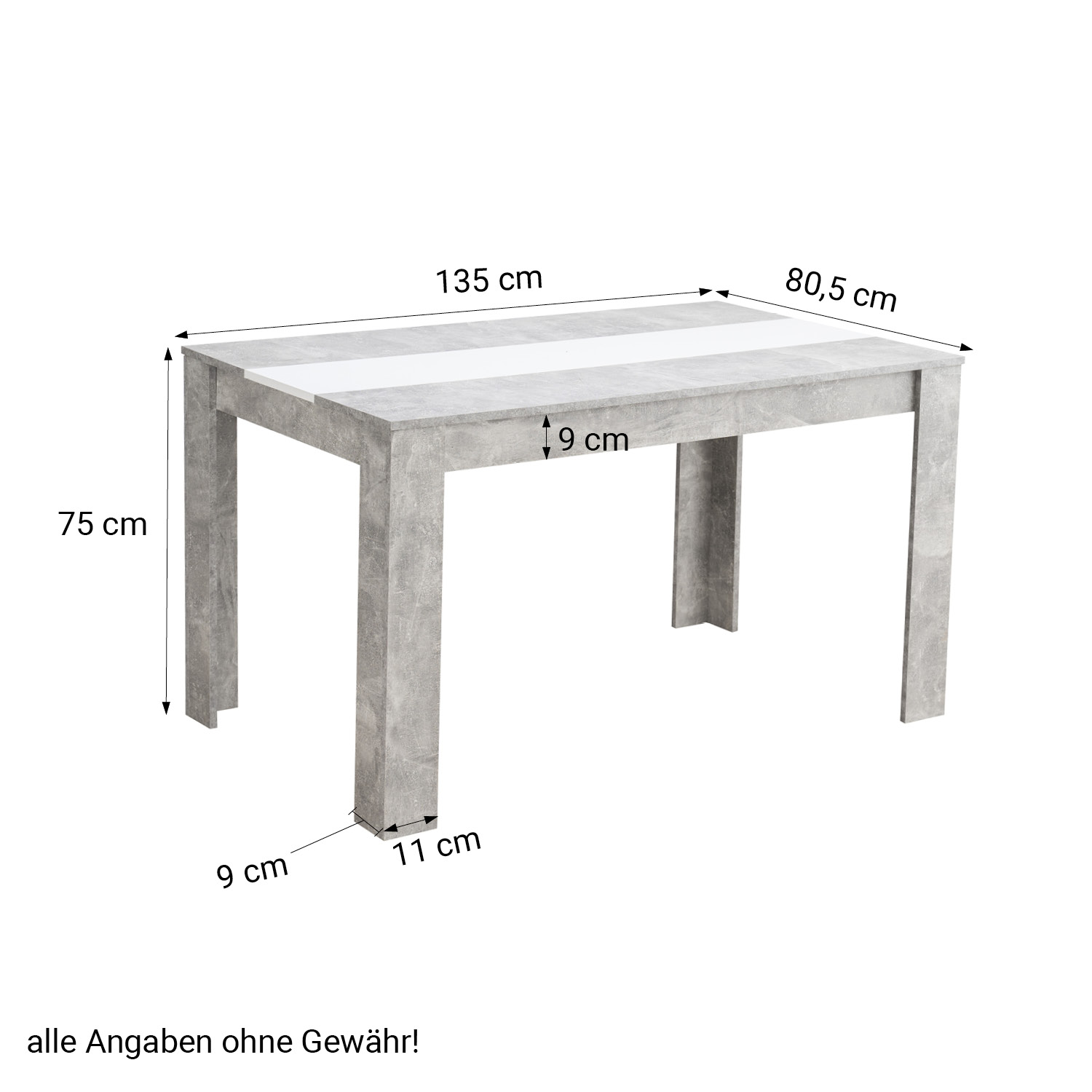 Modern Dining Table Kitchen Table Wooden Table 135x80 cm Grey White 6 Seater