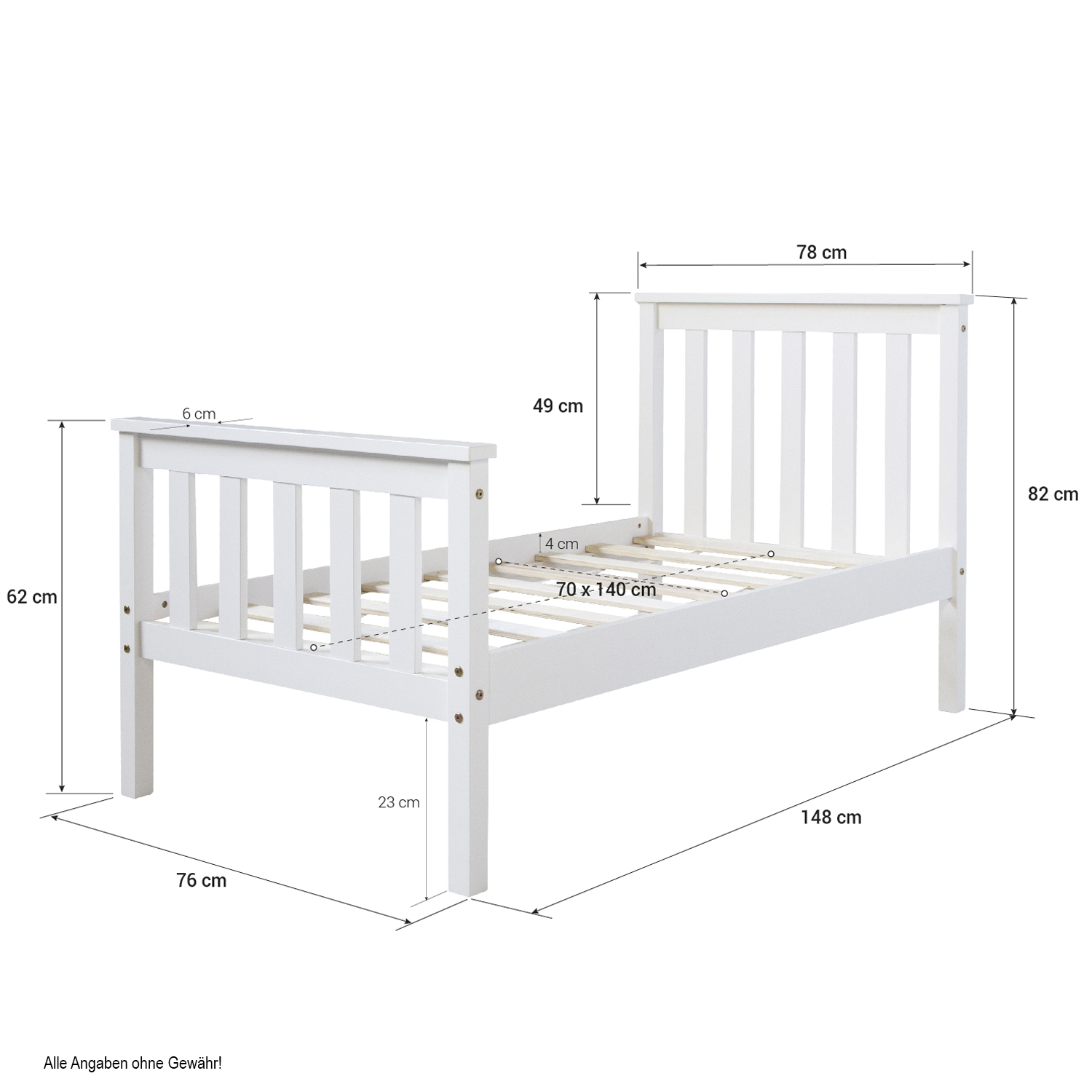 Lit Enfant 70x140 cm Blanc | Lit Simple | avec Sommier | Bois