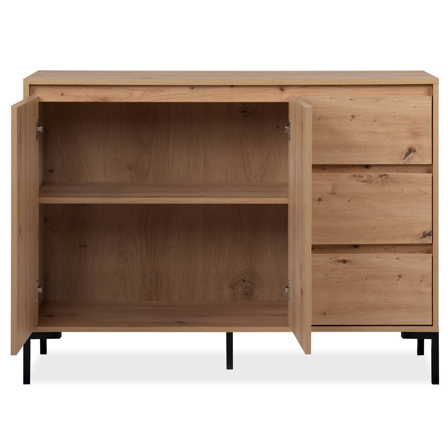 Kommode Sideboard Holz Eiche Anrichte Industrial Look Schrank 3 Schubladen Wohnzimmerschrank