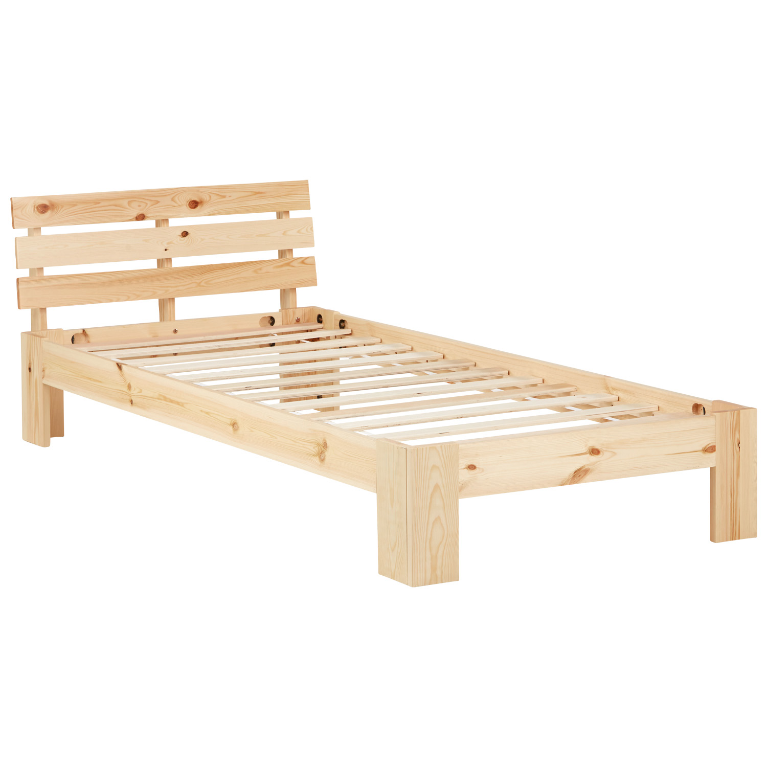 Wood Bed 90x200 cm Natural | Single Bed | with Slatted Frame | Solid | Kids Youth Guest Bedroom