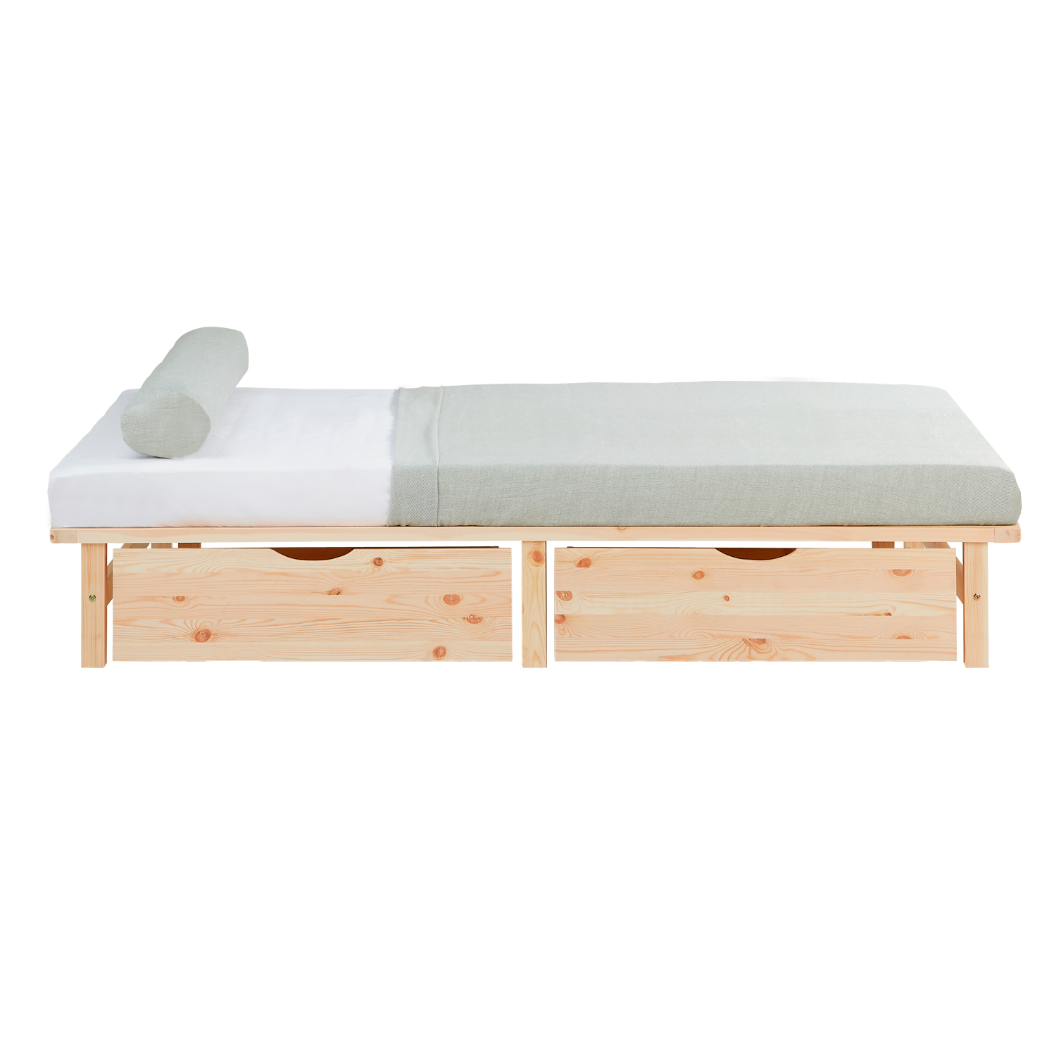 Pallet Bed 140x200 cm Natural | Double Bed with Storage Drawers | with Mattress | Wood | Kids Youth Guest Bedroom