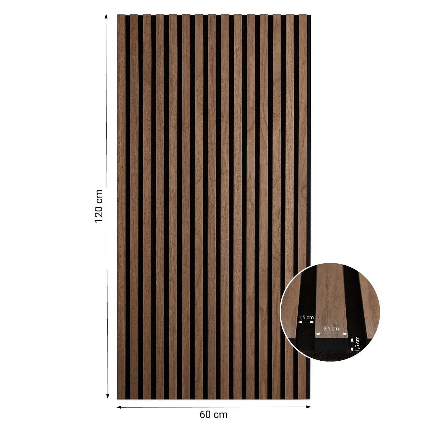 Panneaux acoustiques Muraux 60 x 120 cm Noyer Brun | Bois | 1 pièce | Lattes 3D