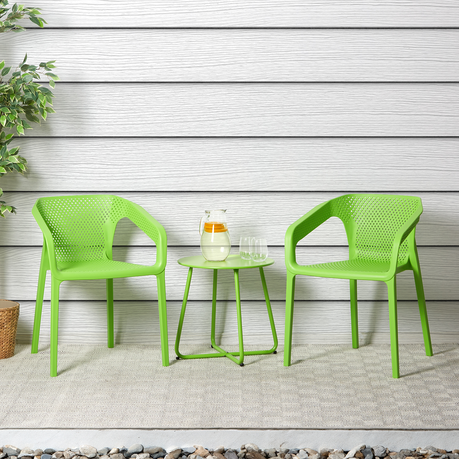 Set of 6 Garden chair with armrests Camping chairs Green Outdoor chairs Plastic Egg chair Lounger chairs Stacking chairs