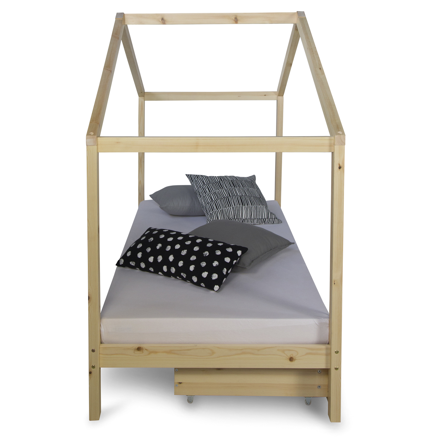 Children's Bed 90x200 cm Natural | House Bed with Drawers | Single Bed | with Slatted Frame | Wood Children's Bed with mattress 90x200 House Bed Kids Bed Wooden Bed Natur Cot Drawer