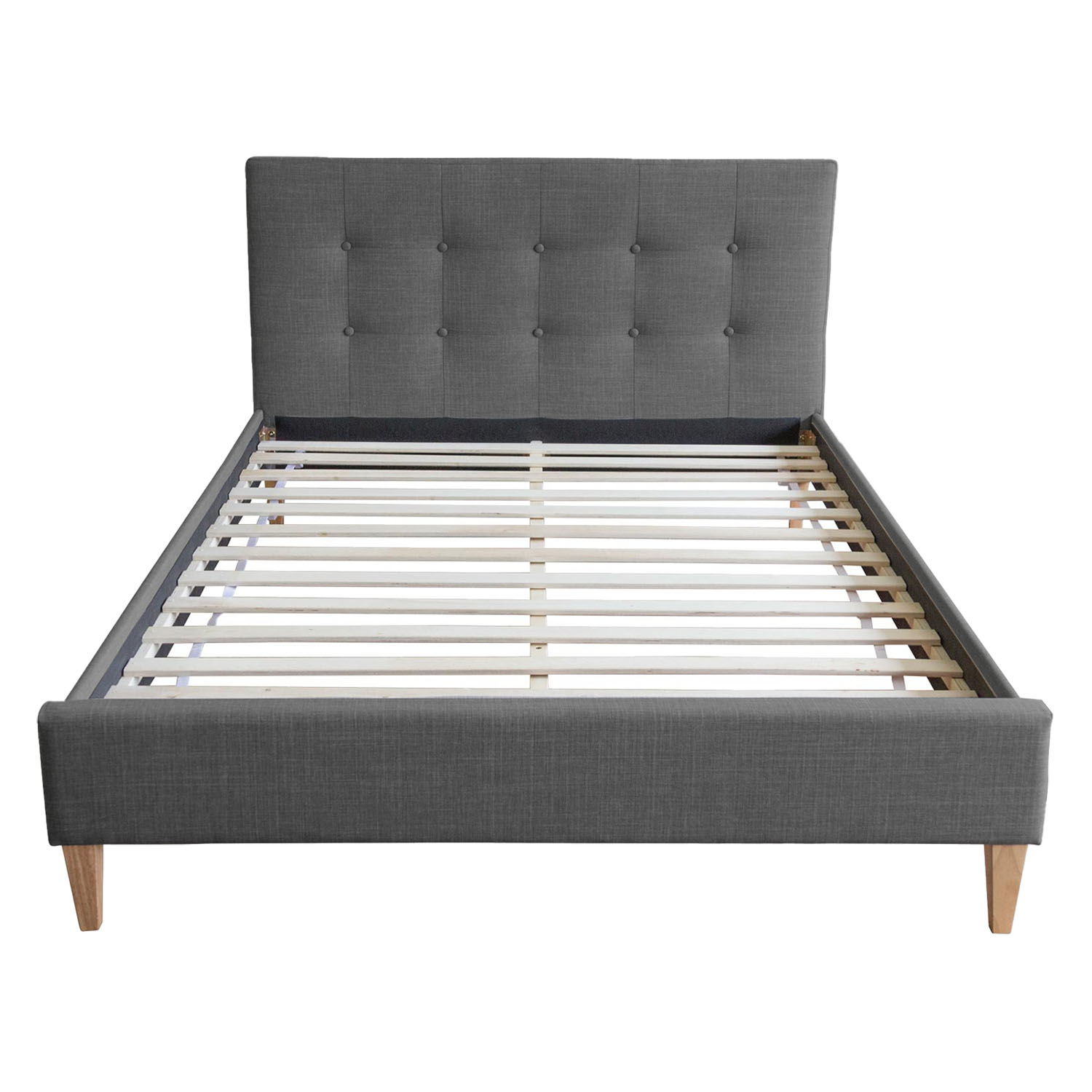 Upholstered bed 120x200 cm grey | with slatted frame | with mattress | double fabric bed frame