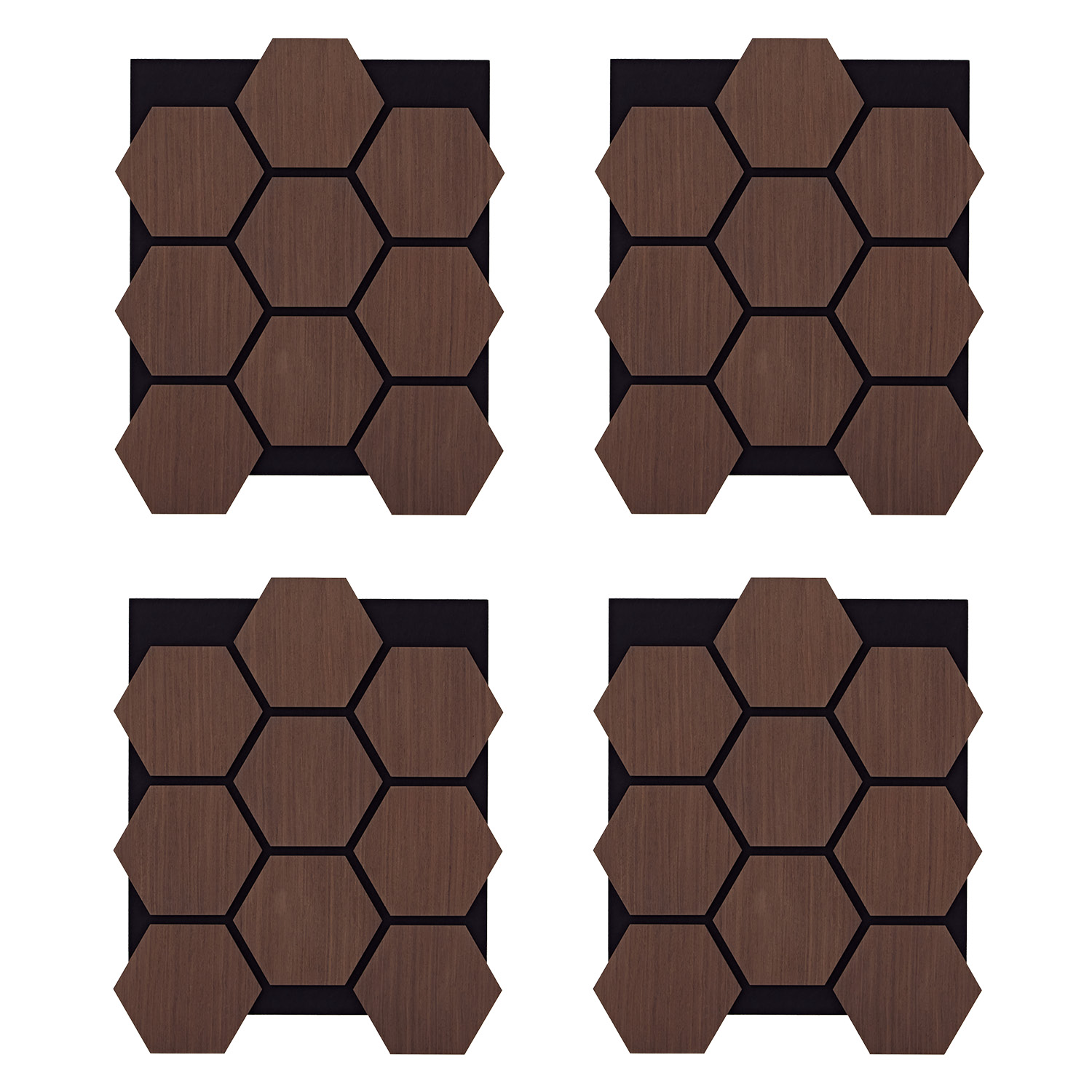 Acoustic Panels Wall Panels Hexagon Honeycomb 76 x 62 cm Brown Walnut | Wood | 4-piece Set | 3D