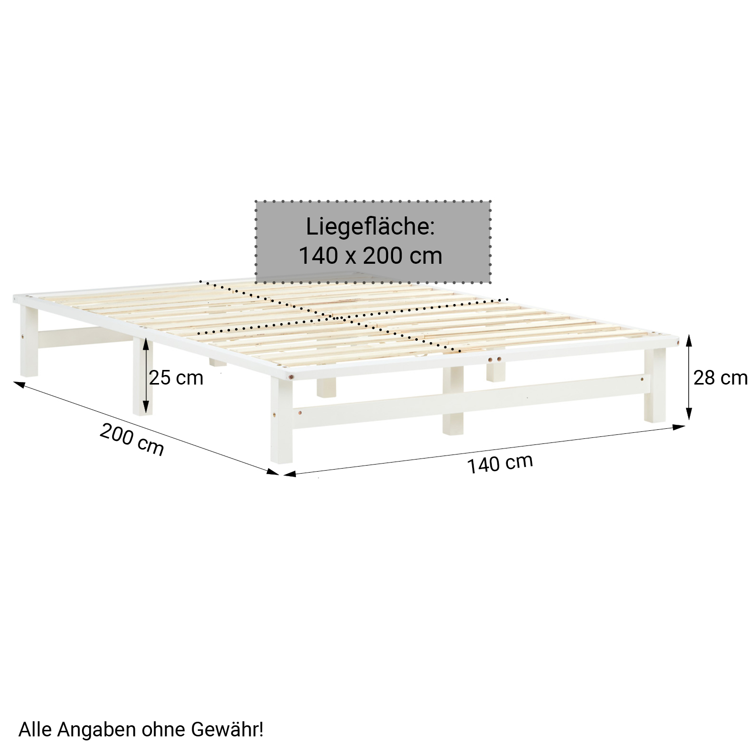 Pallet Bed 140x200 cm White | Double Bed with Mattress | with Slatted Frame | Wood | Kids Youth Guest Bedroom