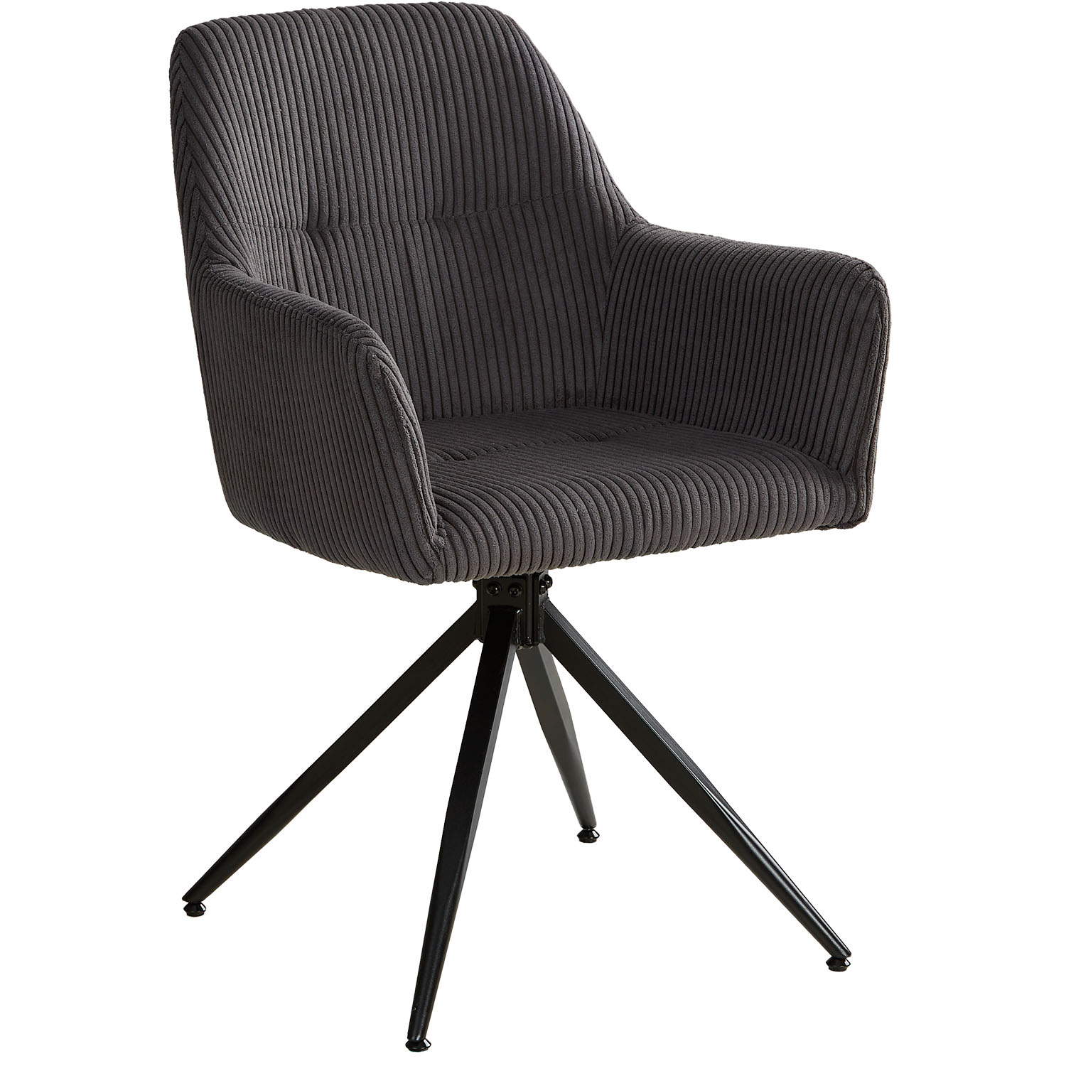 Upholstered Chair Corduroy Grey | Set of 6 | swivel | with Armrests | Kitchen Dining Room Office