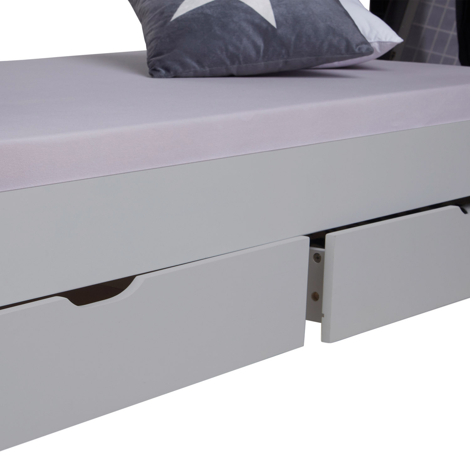 Children's Bed 90x200 cm Gray Gray Fabric | Tent Bed with Drawers | Single Bed | with Slatted Frame | Wood