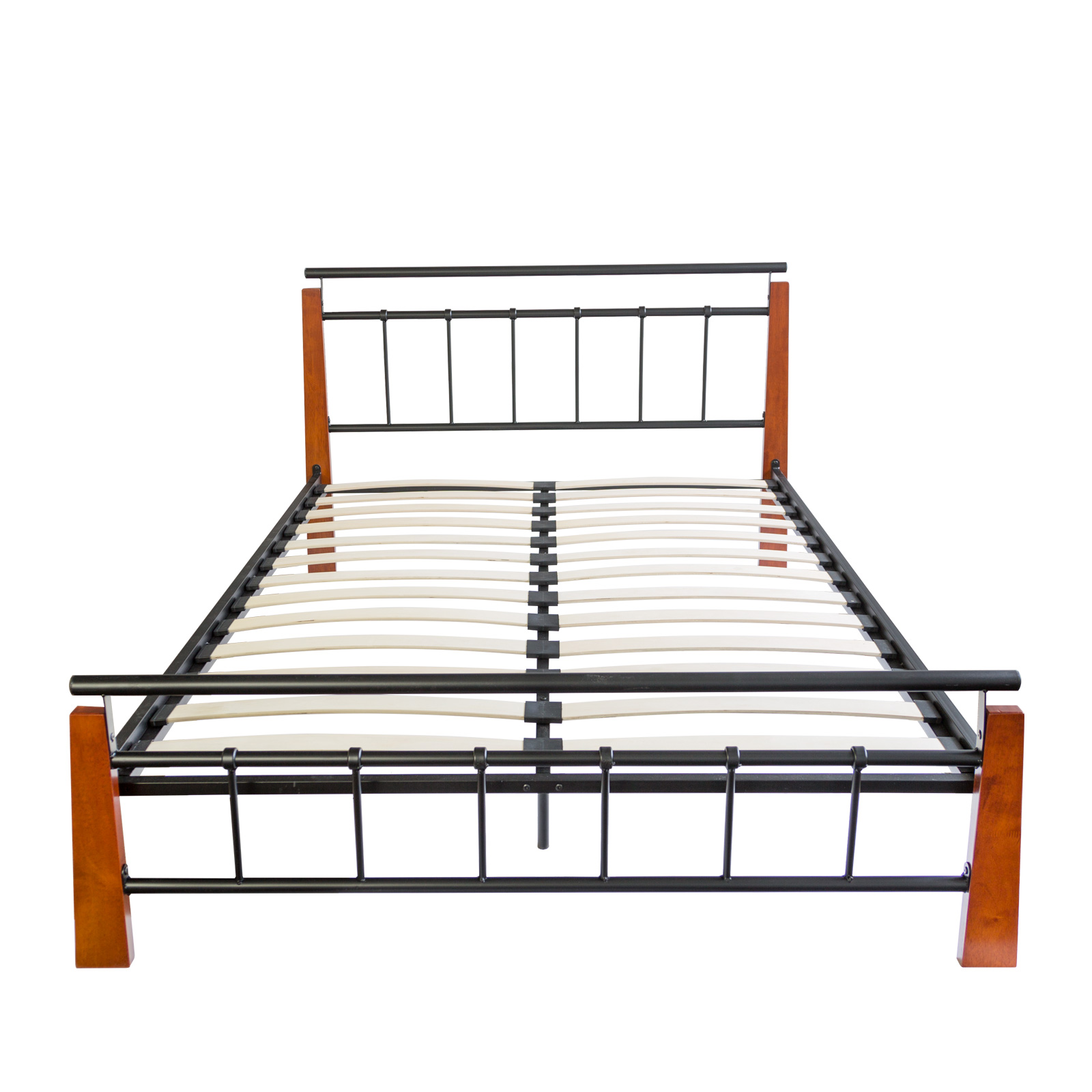 Metal Bed Iron Bed Double 160 x 200 Wood Slatted black brown bed frame 5072
