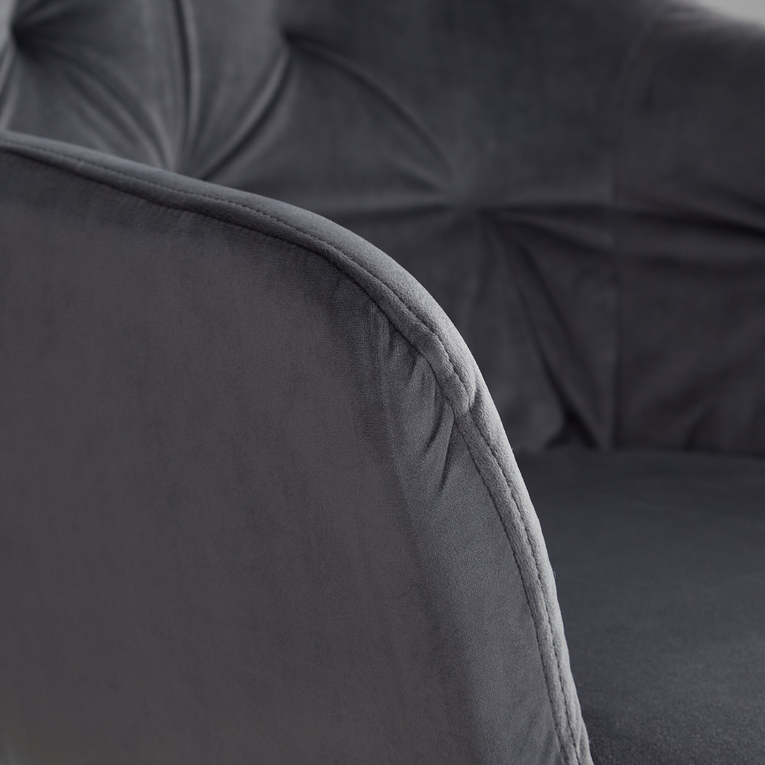 Upholstered Chair Velvet Grey | Set of 6 | with Armrests | Kitchen Dining Room Office