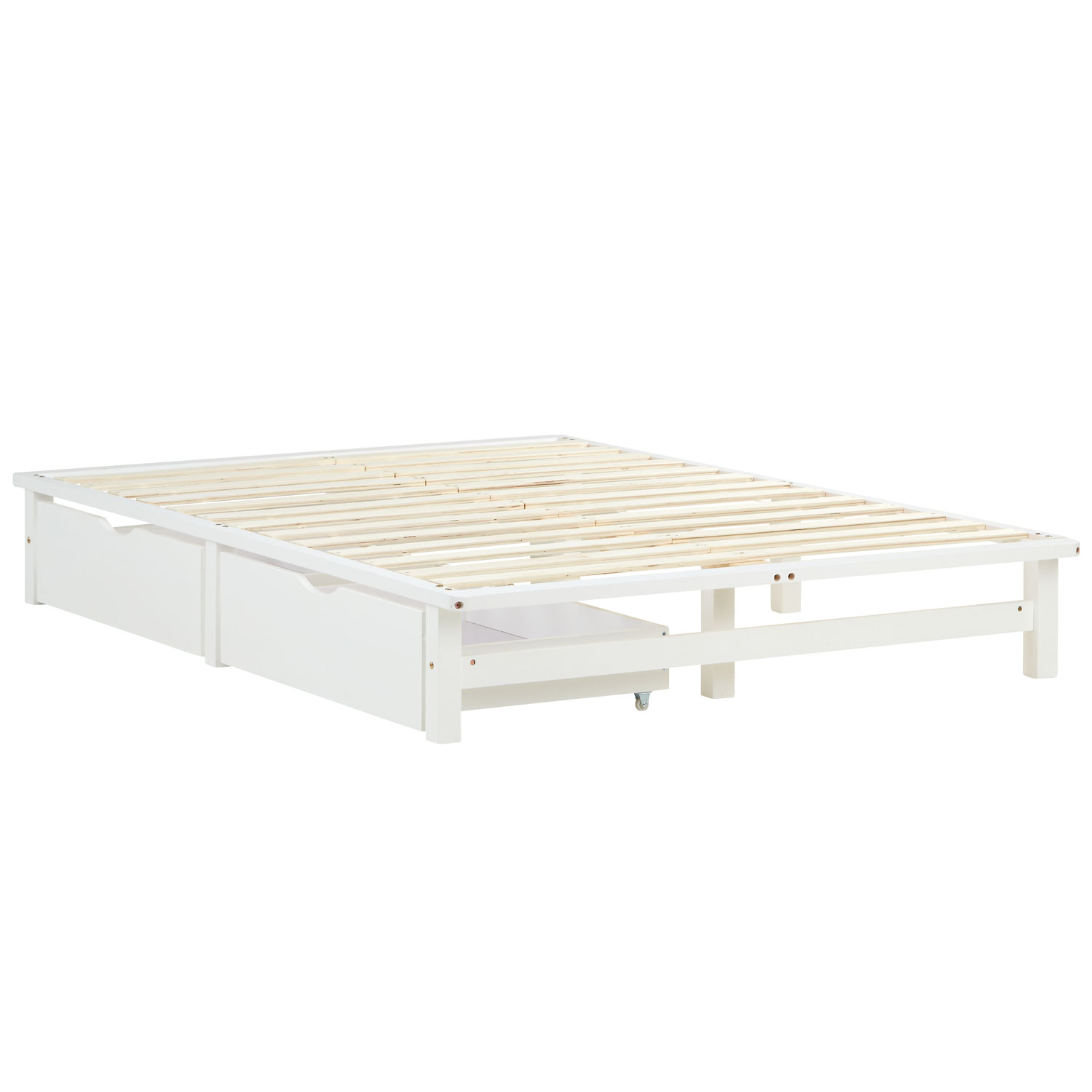 Pallet Bed 140x200 cm White | Double Bed with Storage Drawers | with Mattress | Wood | Kids Youth Guest Bedroom