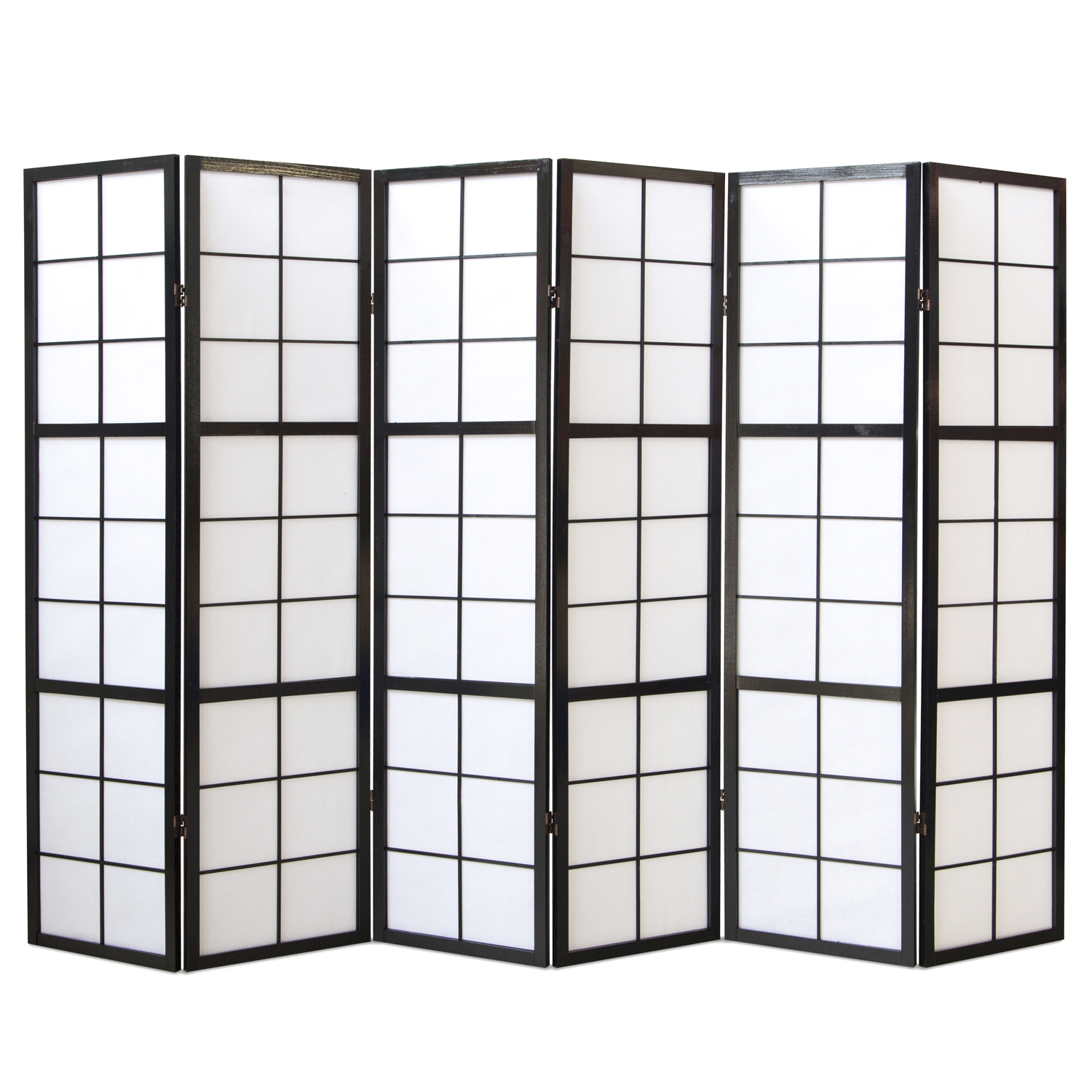 Paravent Black Shoji Rice Paper White | 6-panel | Wood | Room Divider Partition Privacy Screen