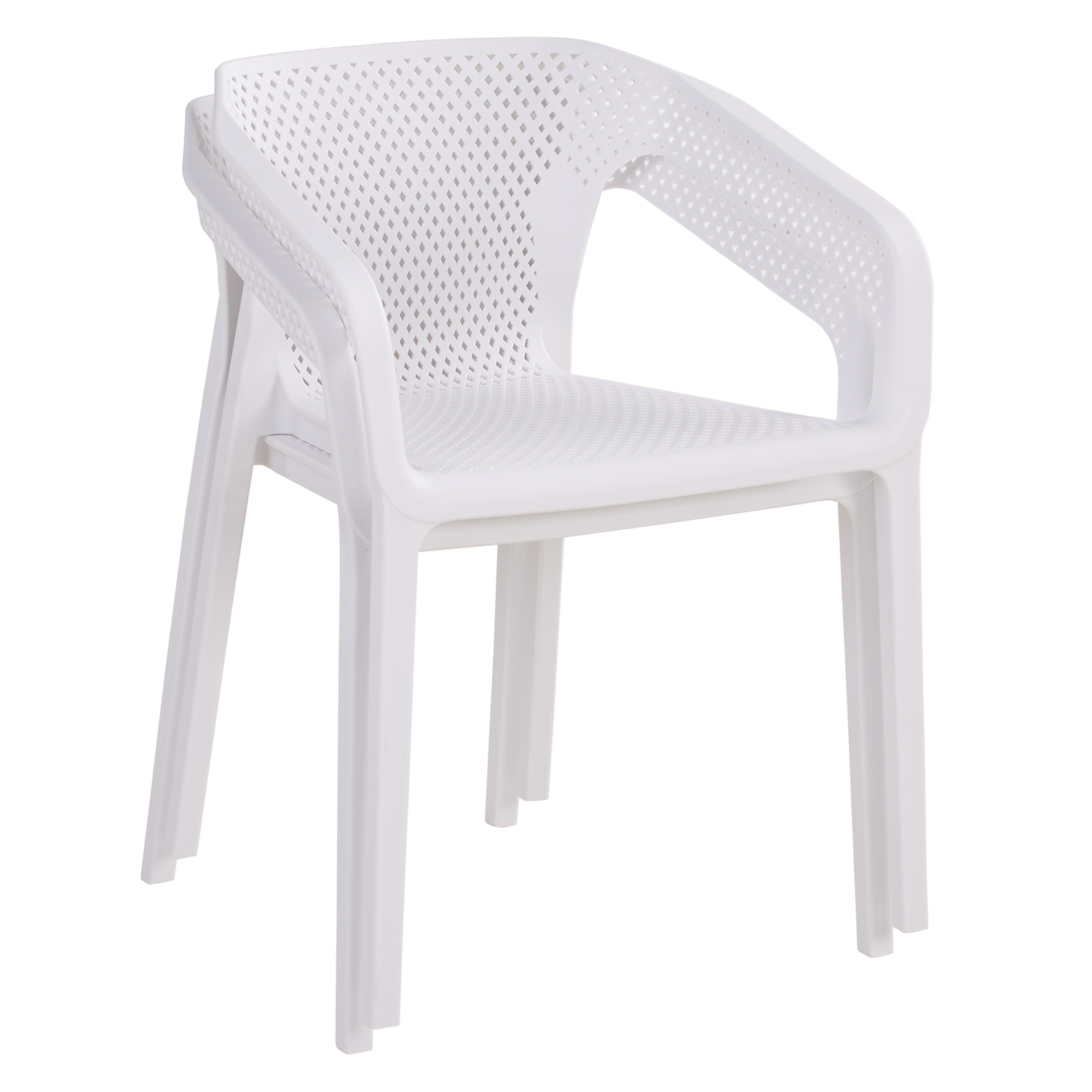 Gartenstuhl mit Armlehnen 2er Set Gartensessel Weiß Stühle Kunststoff Stapelstühle Balkonstuhl Outdoor-Stuhl