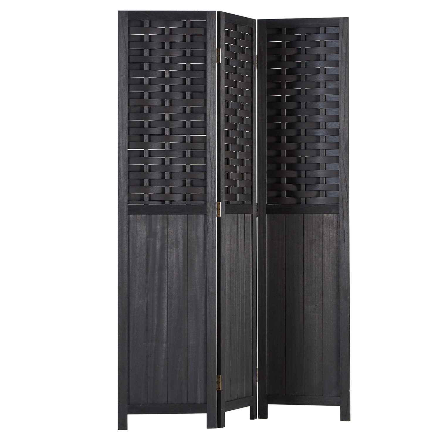 Paravent Black Rattan-Style | 3-panel | Wood | Room Divider Partition Privacy Screen