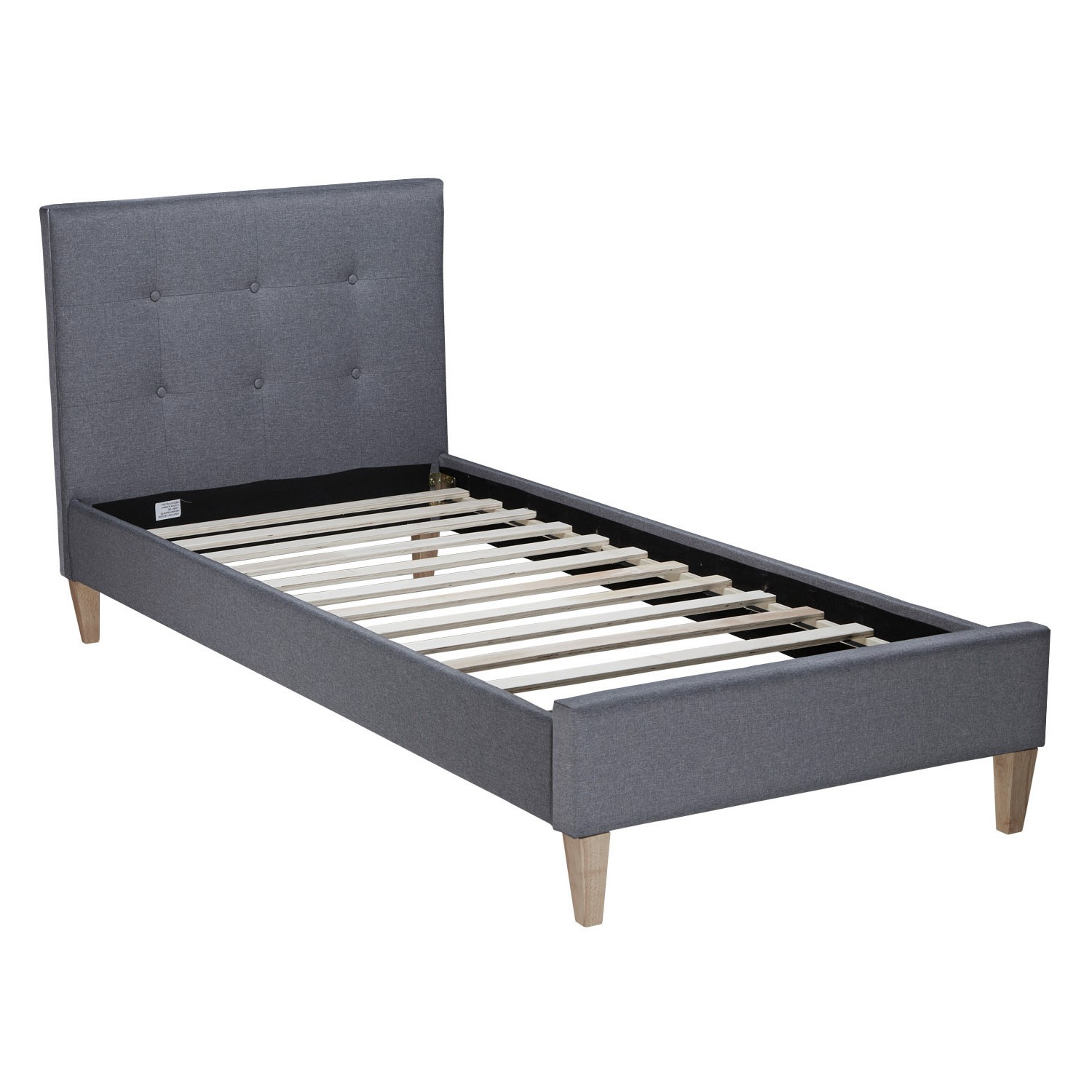 Upholstered Bed Frame Single Bed 90x200 Grey Platform Bed Fabric Headboard