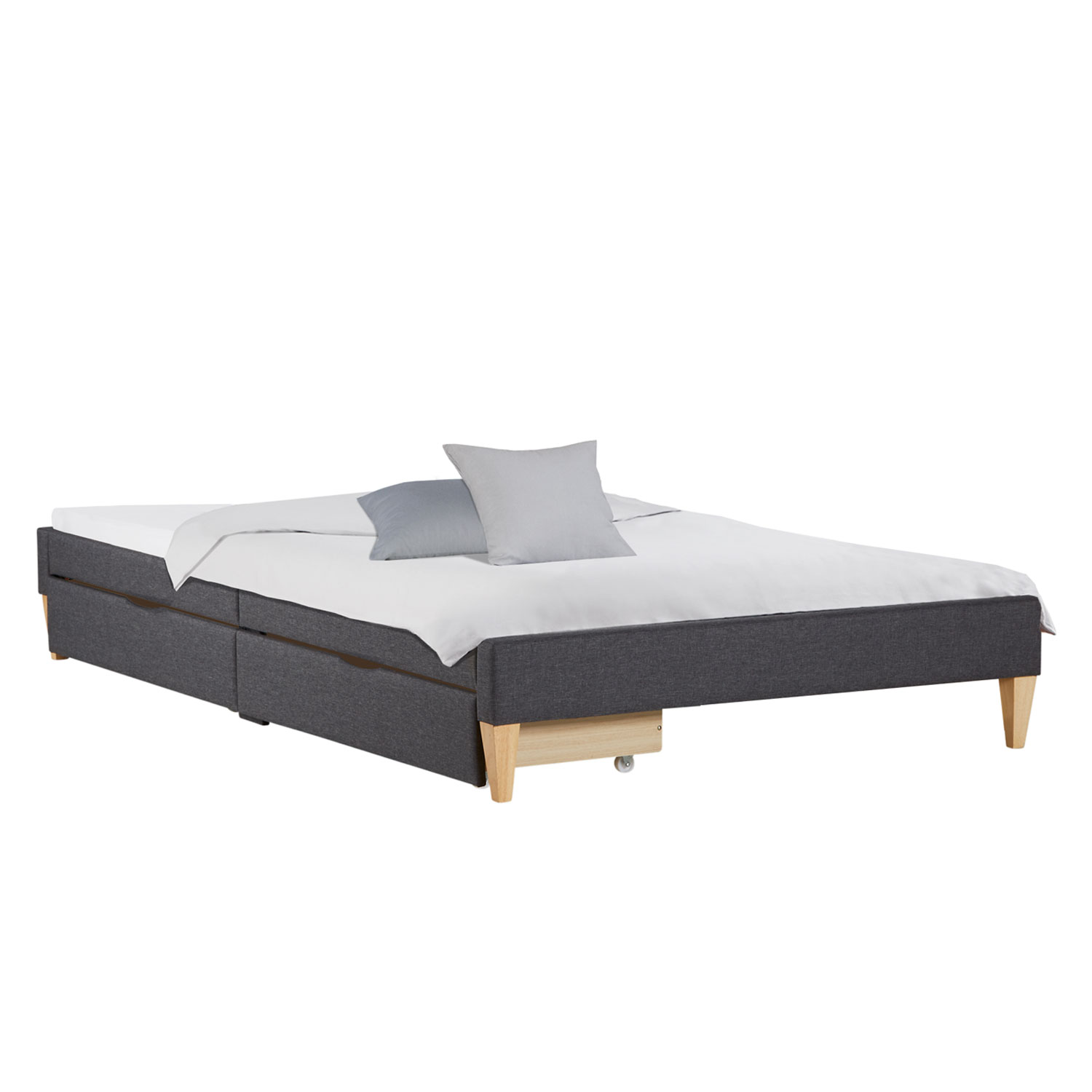 Upholstered Bed 140x200 cm with 2 Drawers Slatts Grey Fabric Bed Double Bed Futon Bed Frame Platform Bed