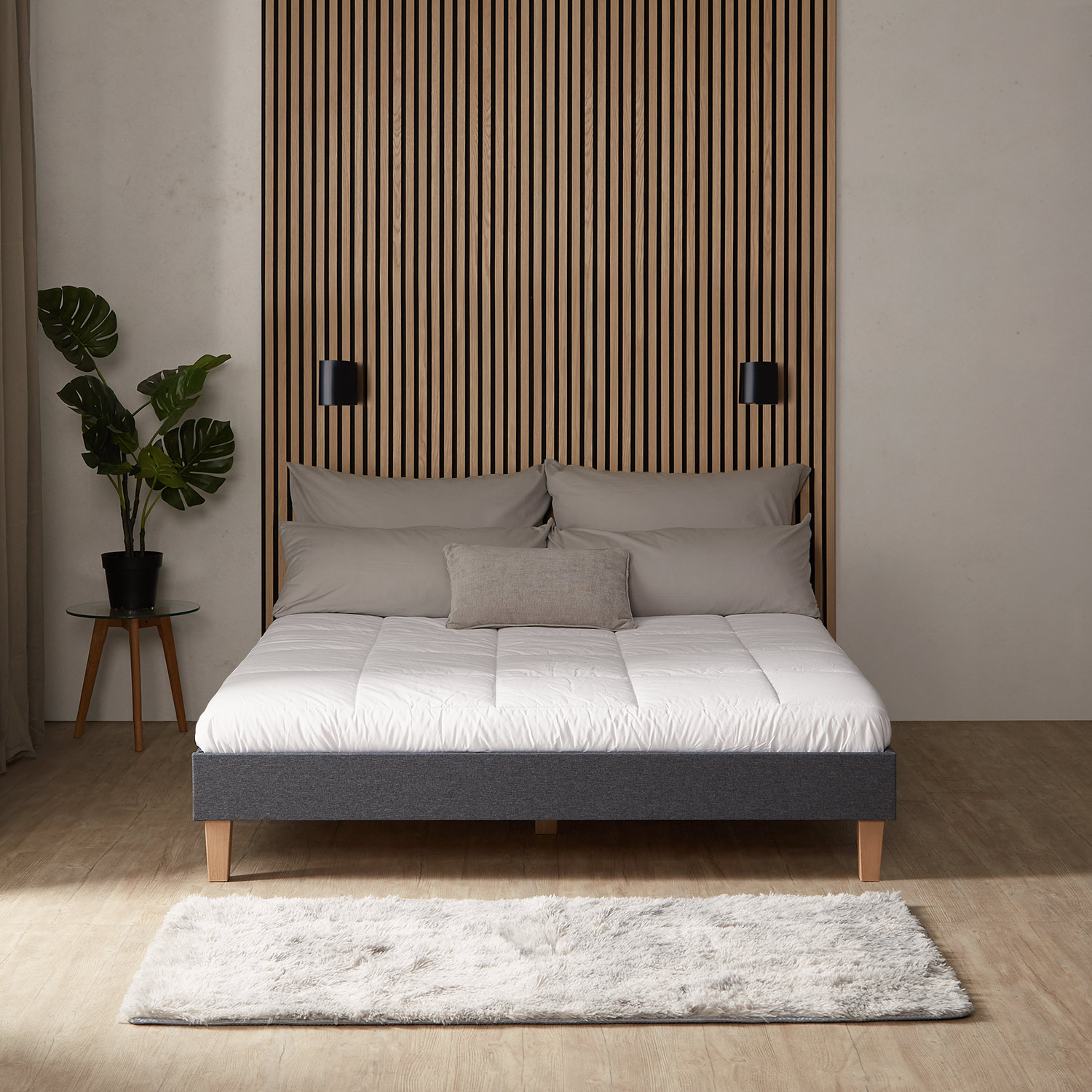 Upholstered Bed Frame Double Bed 160 x 200 cm Grey Futon Bed Platform Bed Fabric Upholstered Bed Frame Double Bed 160 x 200 cm Grey Futon Bed Platform Bed Fabric