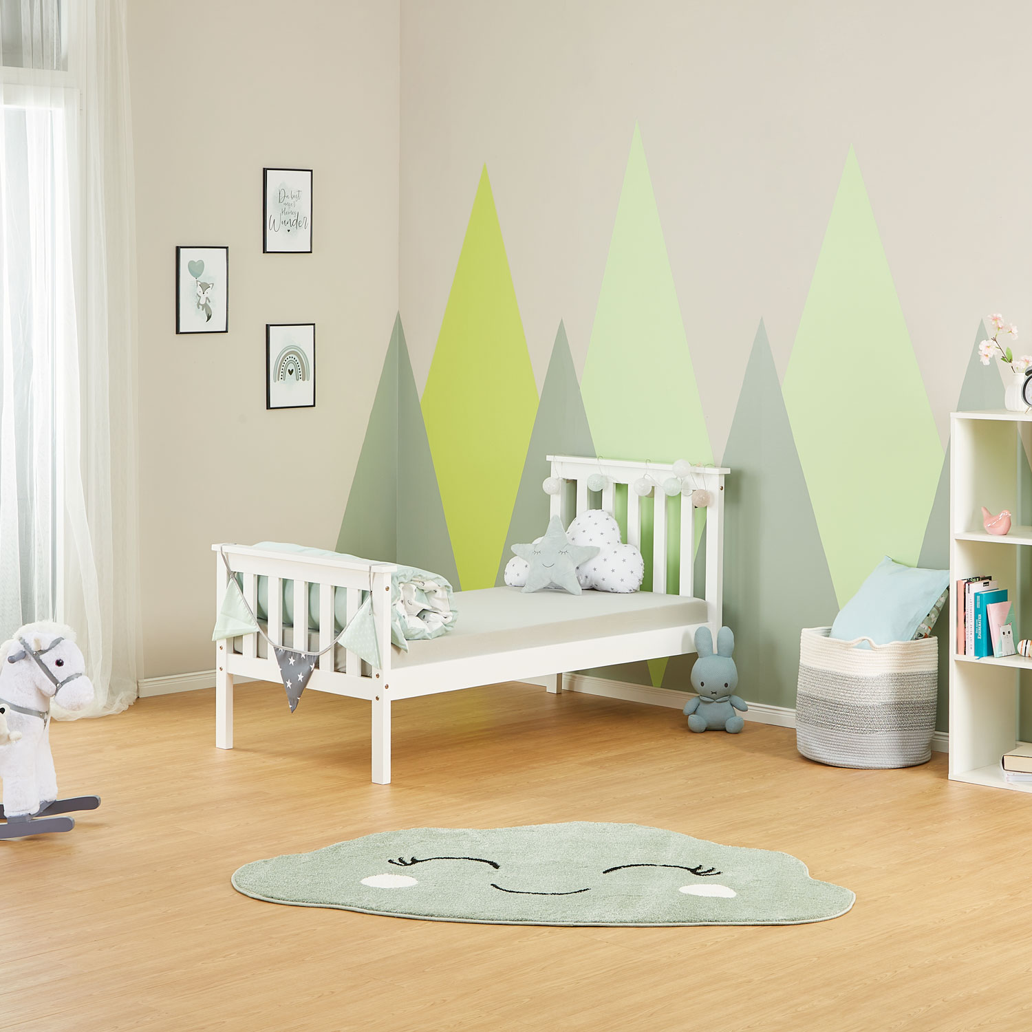 Lit Enfant 70x140 cm Blanc | Lit Simple | avec Sommier | Bois