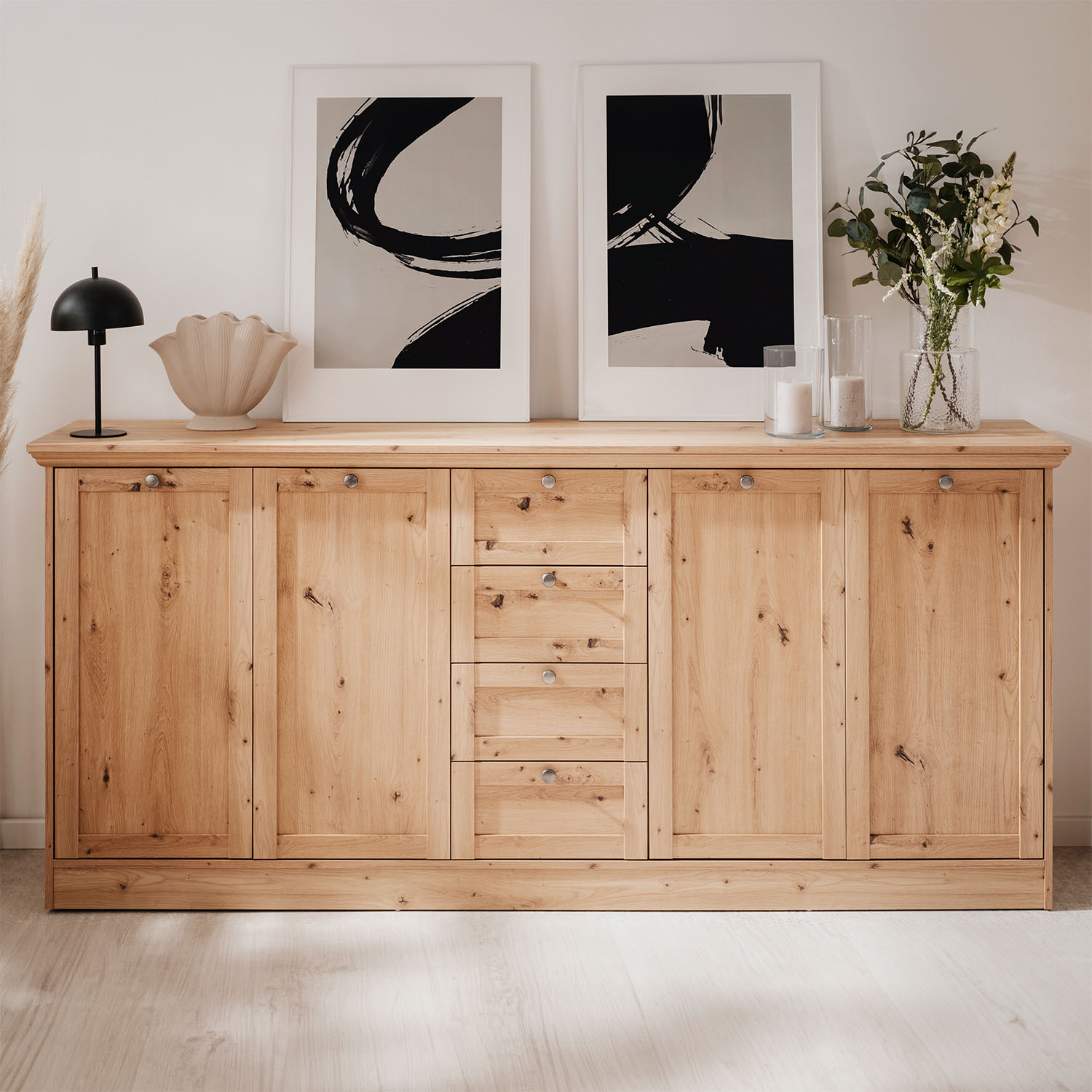 Sideboard Country Style Chest of Drawers Living Room Cupboard Cabinet Wood Oak Storage Highboard