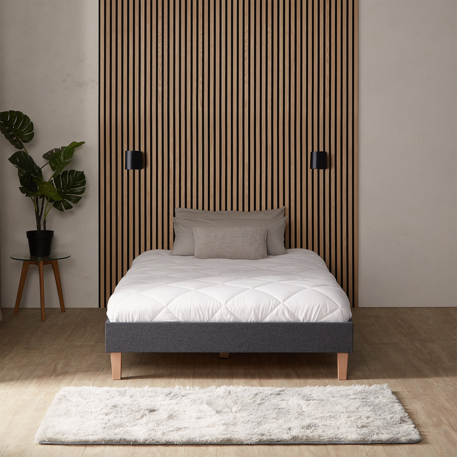 Upholstered bed 120x200 cm grey | futon bed | with slatted frame | double fabric bed frame