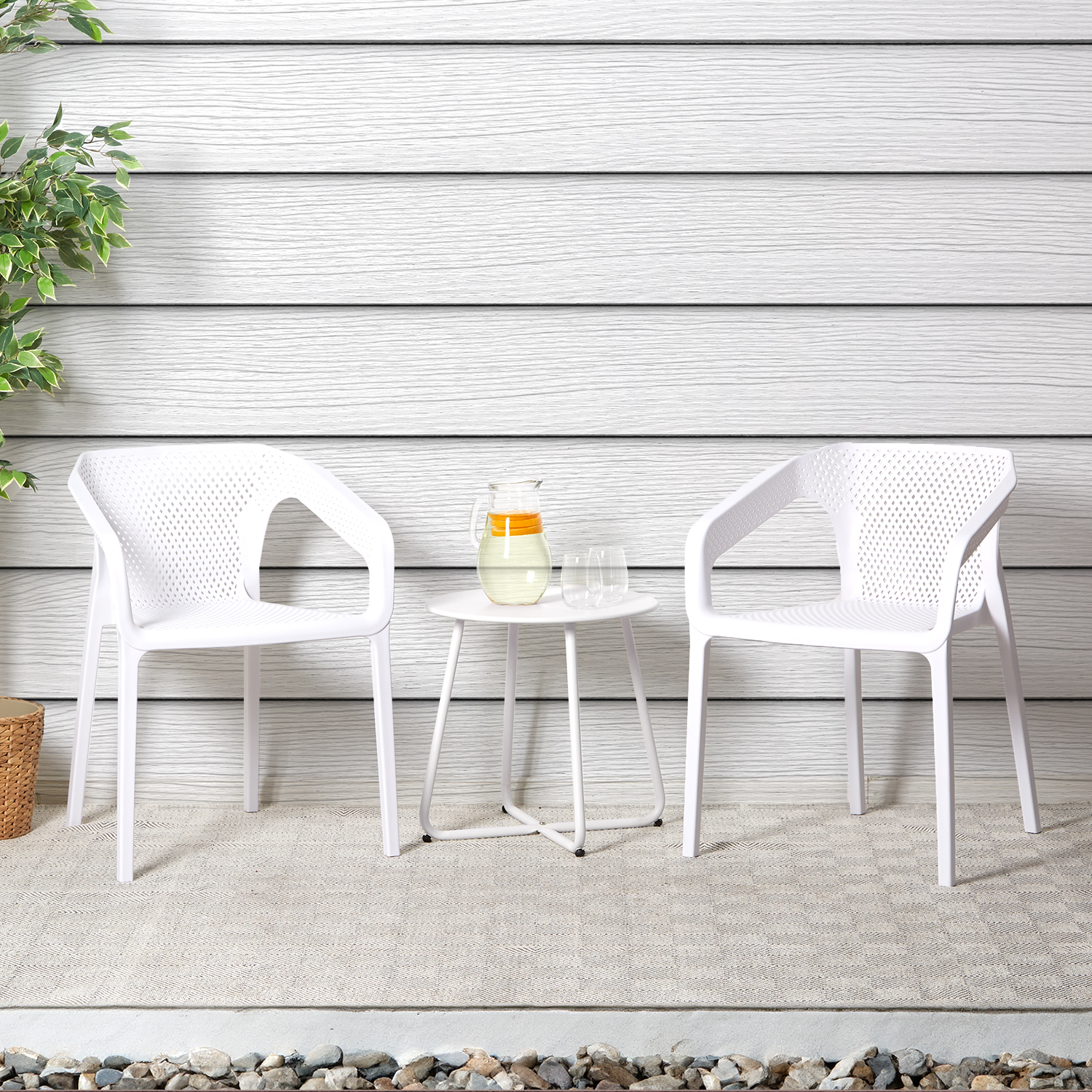 Set of 6 Garden chair with armrests Camping chairs White Outdoor chairs Plastic Egg chair Lounger chairs Stacking chairs
