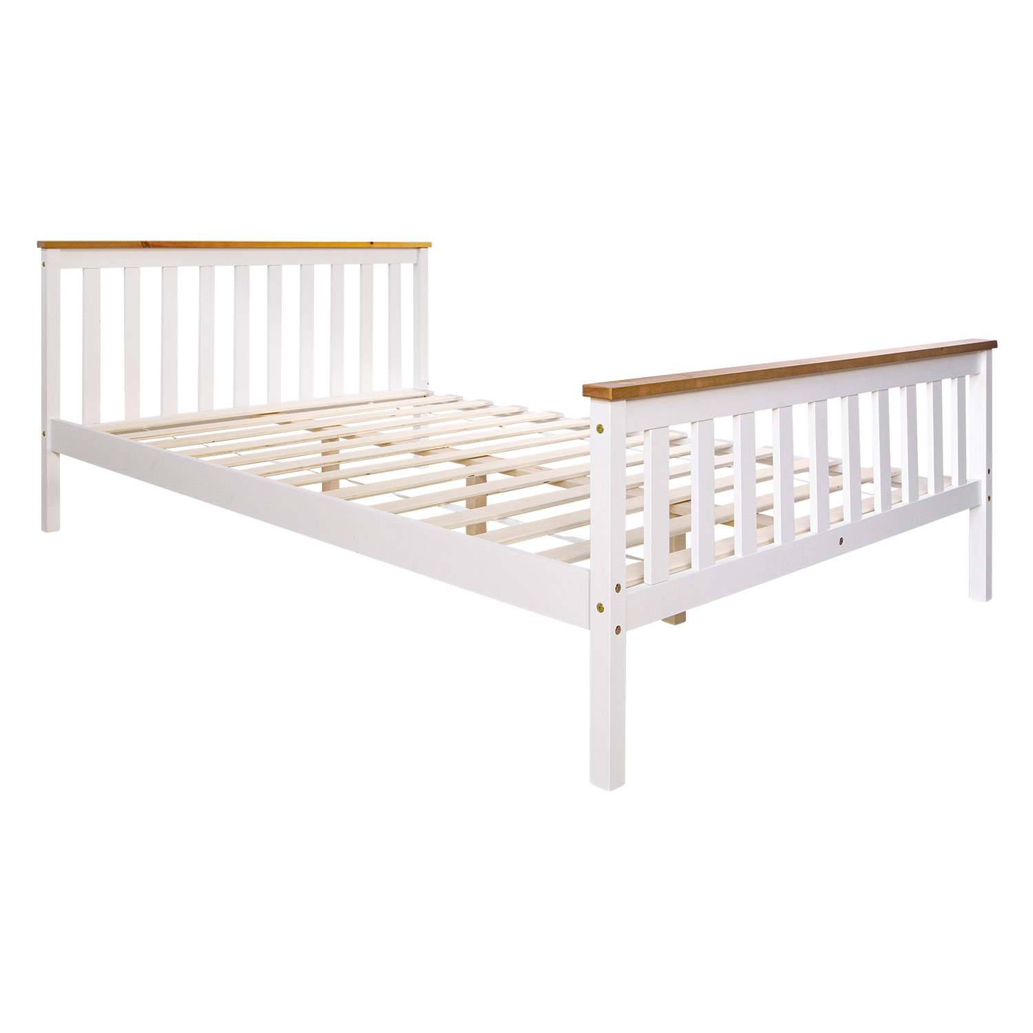 Lit en Bois 140x200 cm Blanc Naturel | Lit Double | avec Sommier | Style Scandinave | Chambre Enfant, Adolescent, Invité