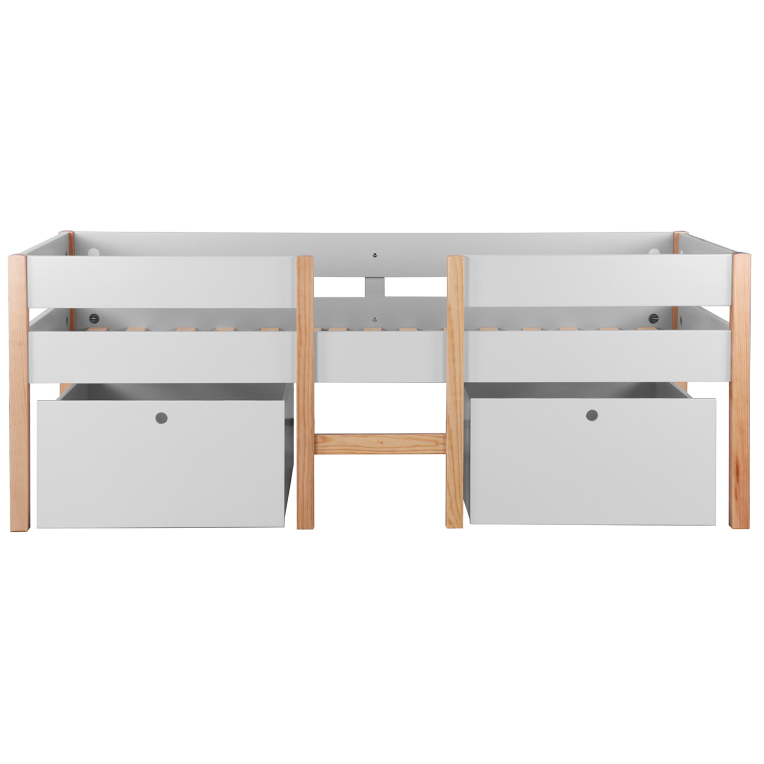 Children´s Bed Bunk Bed Kids Bed Mid Sleeper 90x200 White Wood Drawer