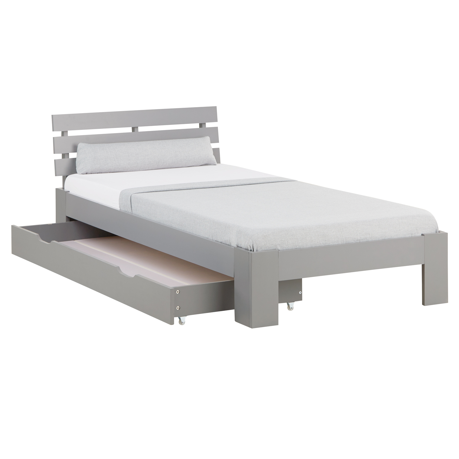 Wood Bed 90x200 cm Gray | Single Bed with Storage Drawer | with Slatted Frame | Solid | Kids Youth Guest Bedroom