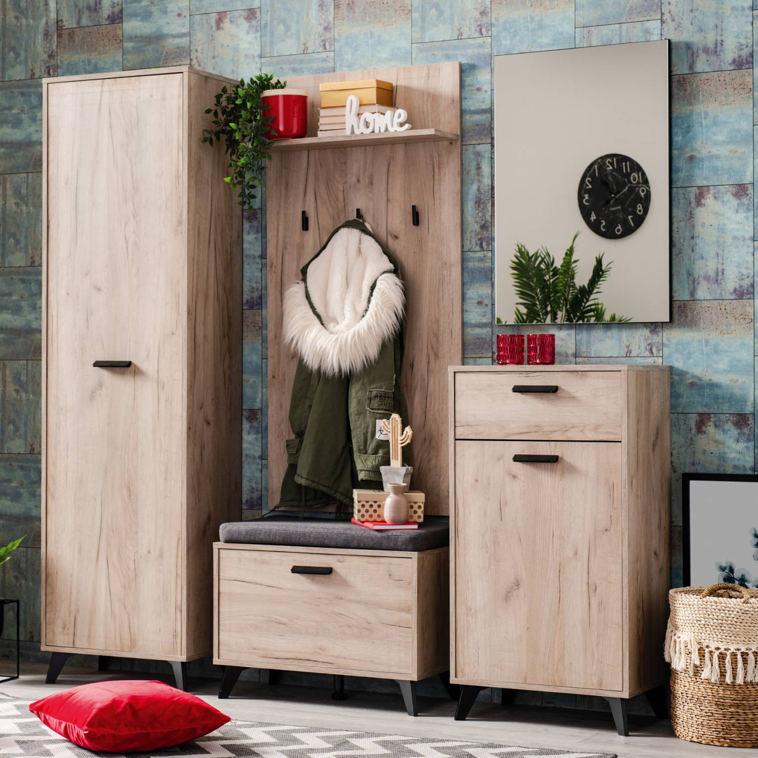 Wardrobe Hallway Furniture Set Hall Unit Hallway Wardrobe Grey Oak Wood 5 Piece Hallway Set