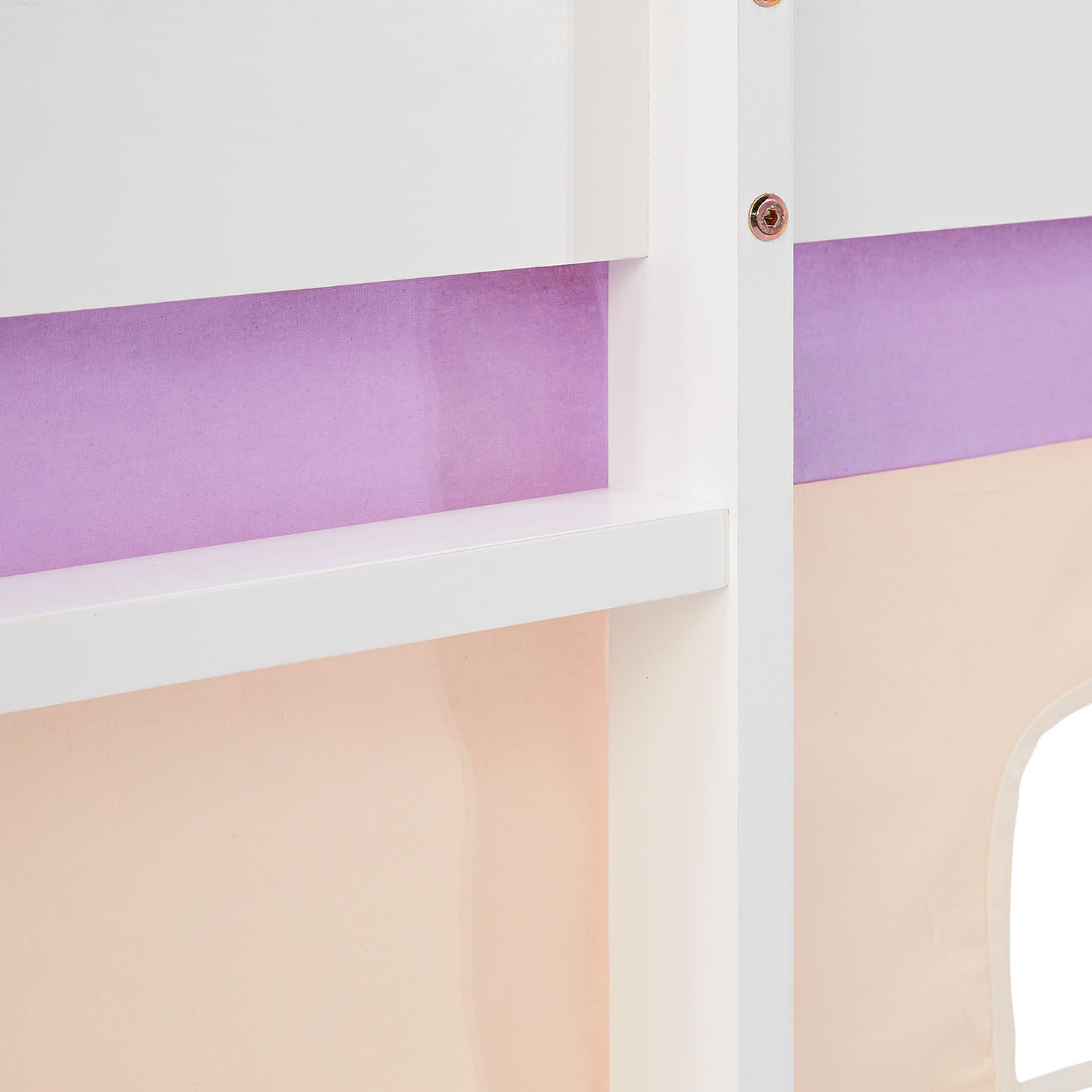 Loft Bed for Kids 90x200 cm White with Curtain in Lilac Beige | without Slatted Frame