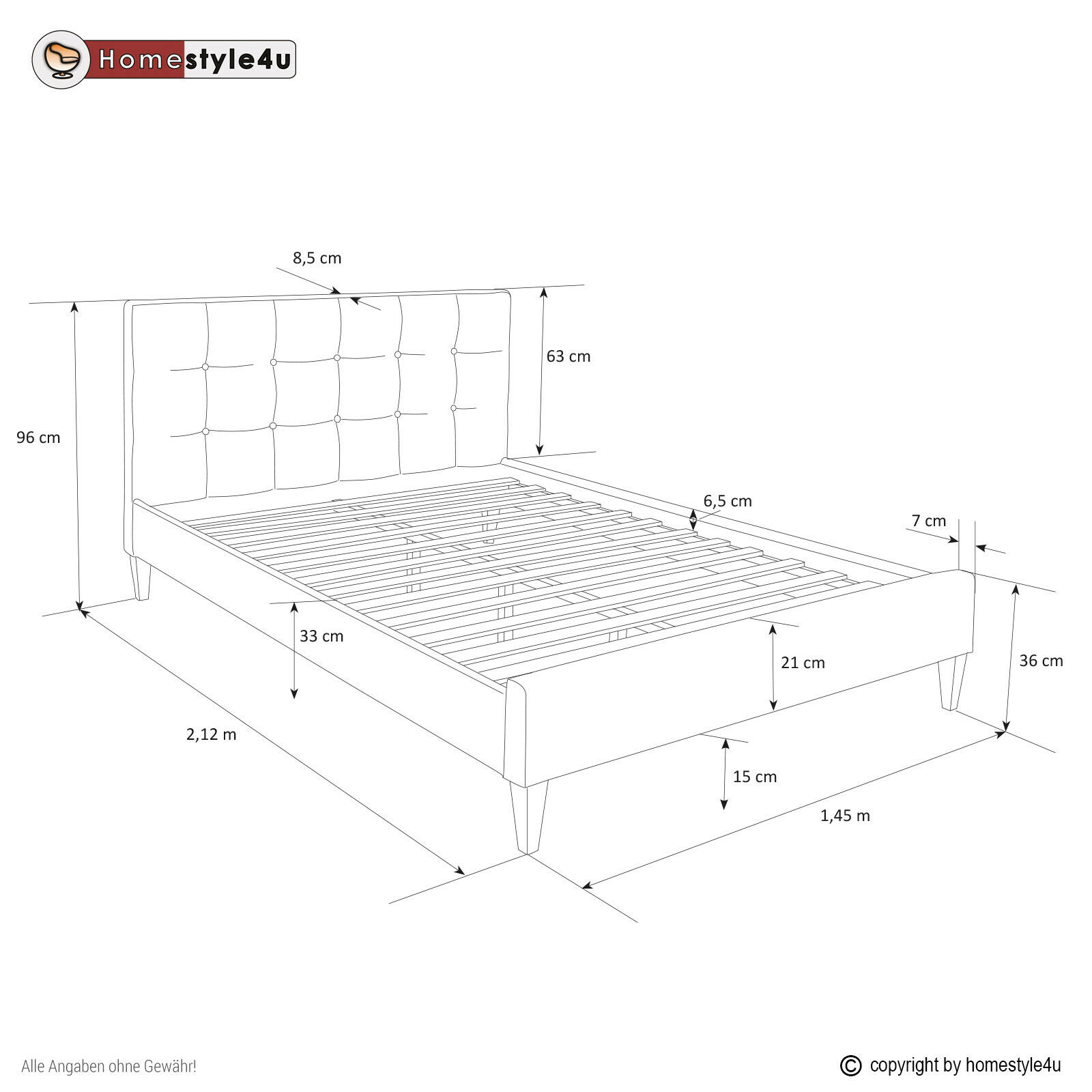 Upholstered bed rack 140 x 200 black